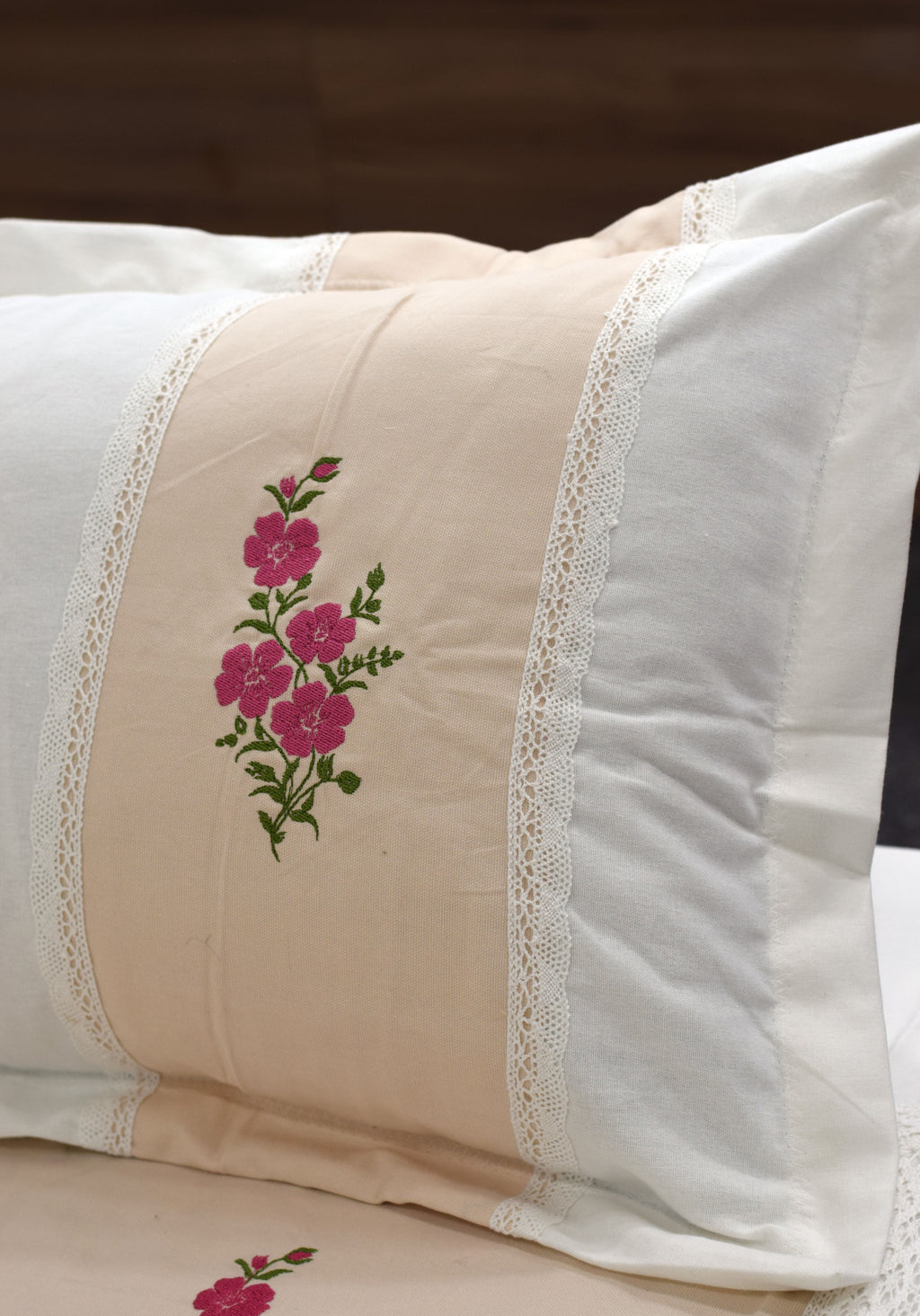 Premium King Size Cotton Bedspread Set with 2 Pillow Covers | Elegant Floral Embroidery | 96 x 104 Inches