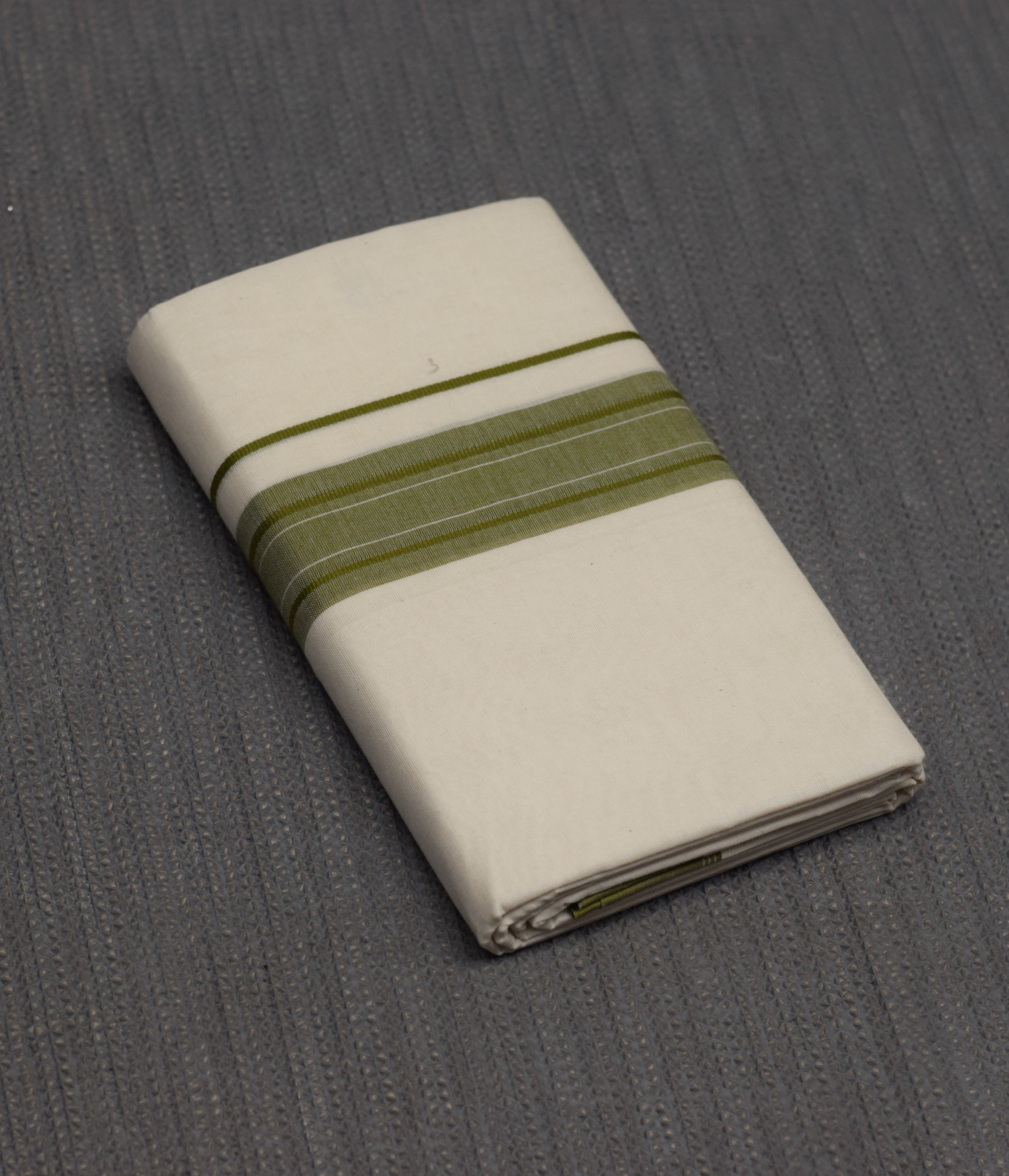Kodi Color Double Mundu – Off White Cotton Traditional Kerala Dhoti with Olive Green Border