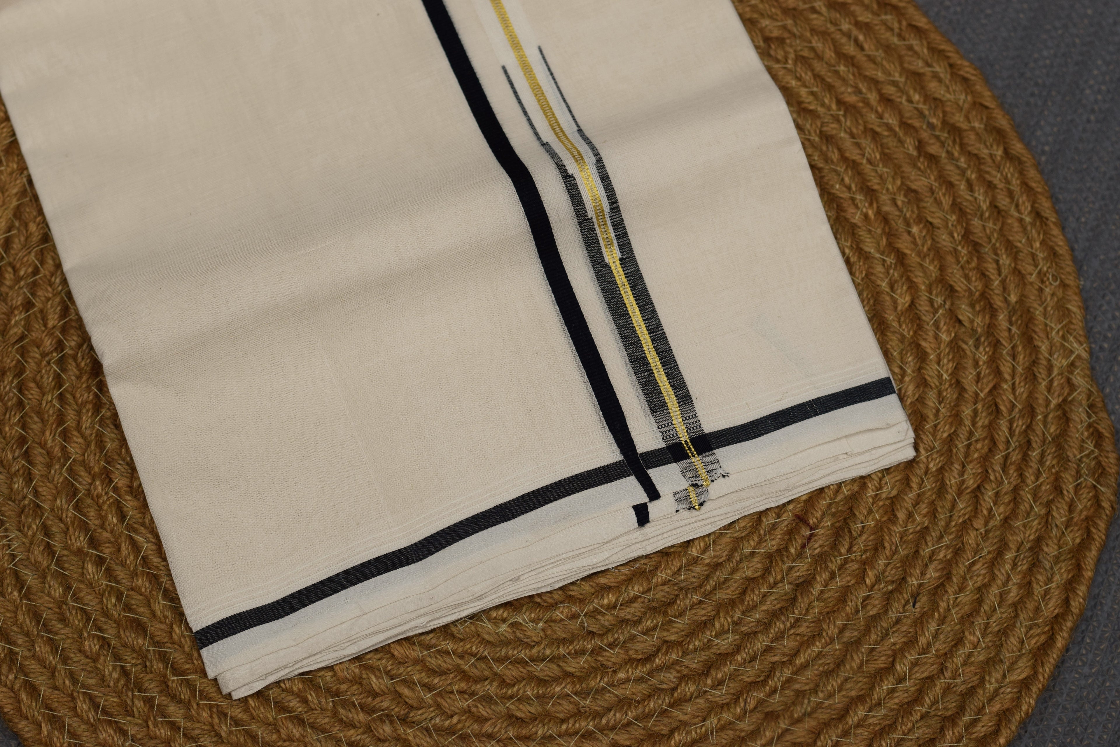 Kerala Traditional Kodi Color Double Mundu with Black & Gold Kasavu Border | Premium Cotton Men's Dhoti