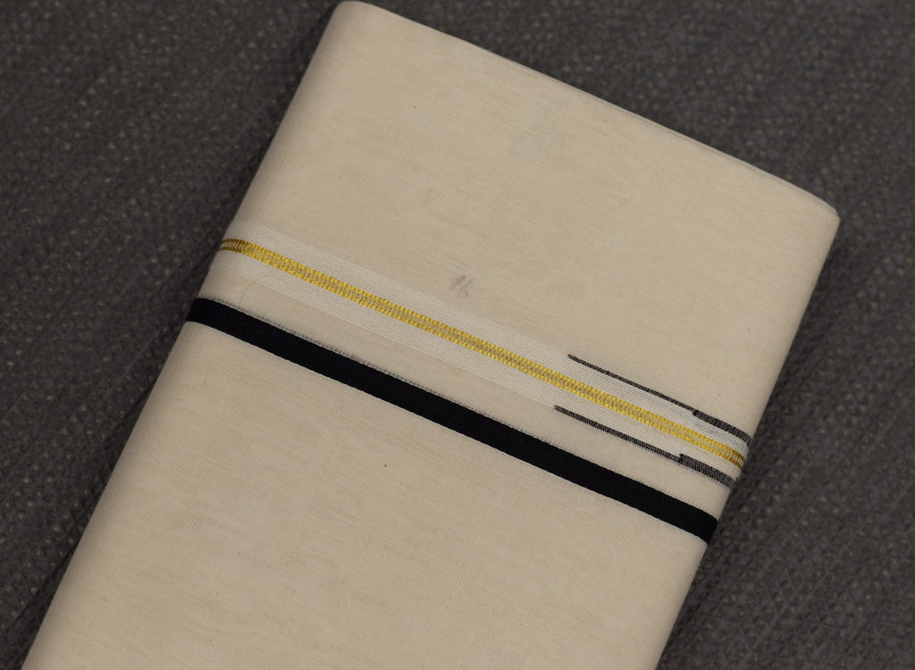 Kerala Traditional Kodi Color Double Mundu with Black & Gold Kasavu Border | Premium Cotton Men's Dhoti