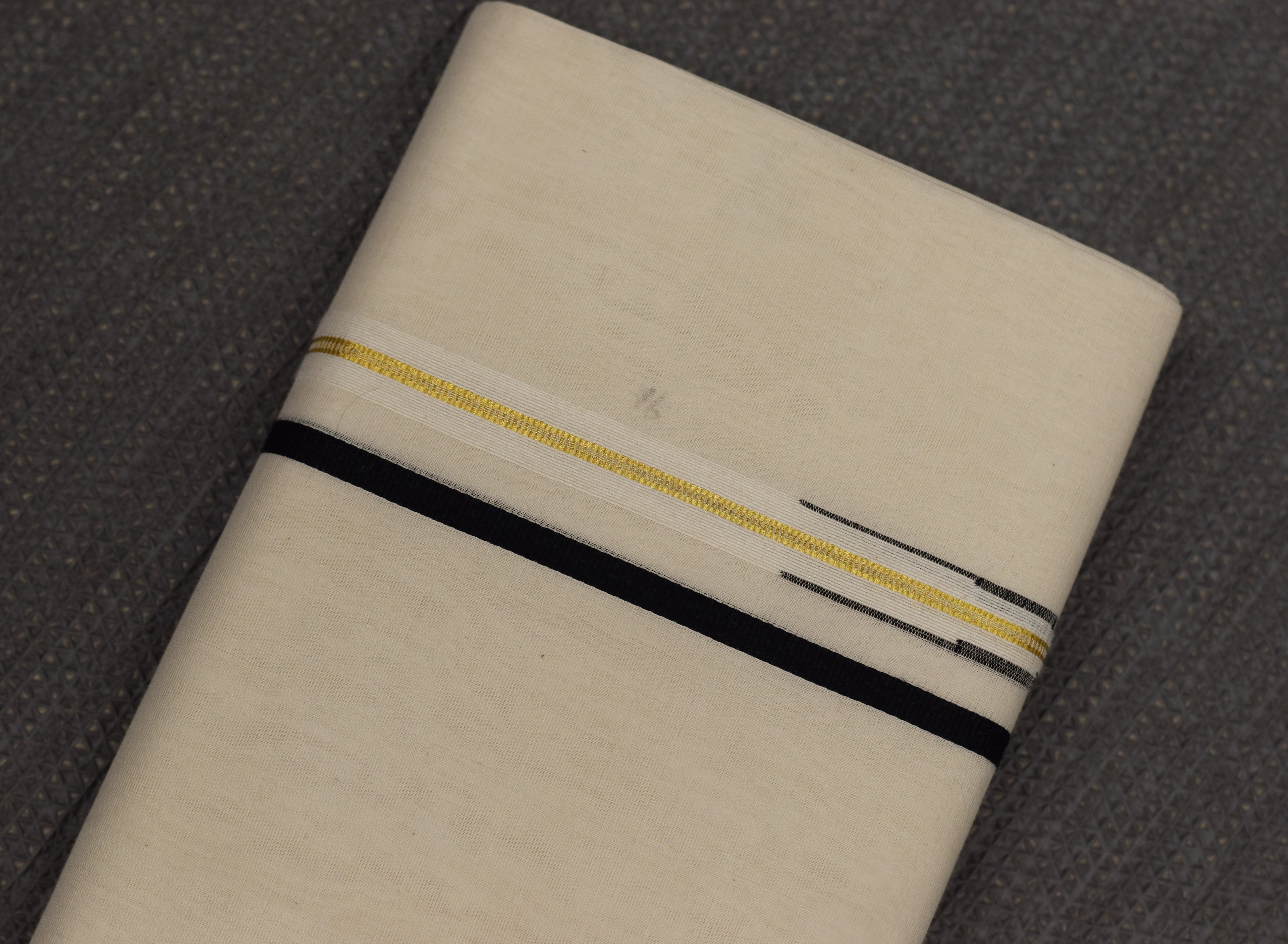 Kerala Traditional Kodi Color Double Mundu with Black & Gold Kasavu Border | Premium Cotton Men's Dhoti