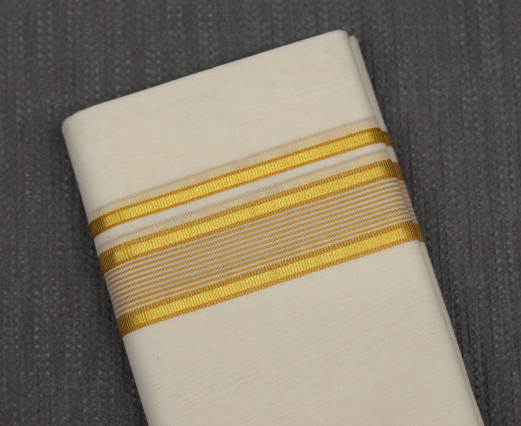 Traditional Kerala Kodi Double Mundu with Golden Zari Border
