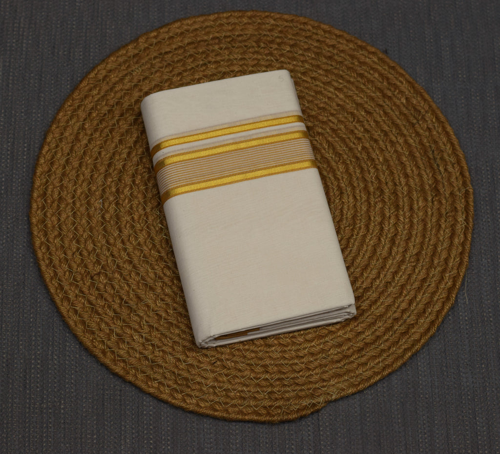 Traditional Kerala Kodi Double Mundu with Golden Zari Border