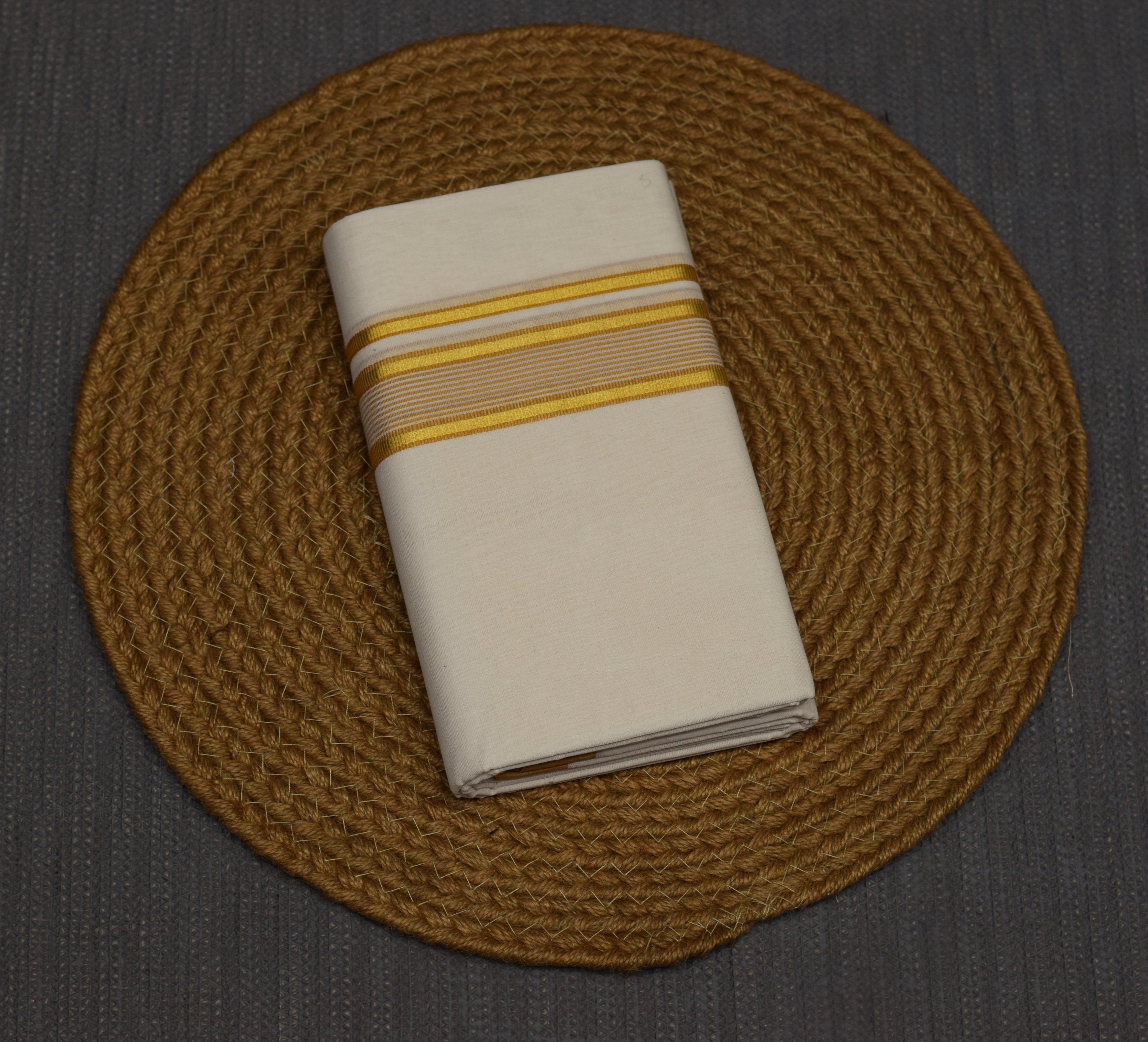 Traditional Kerala Kodi Double Mundu with Golden Zari Border
