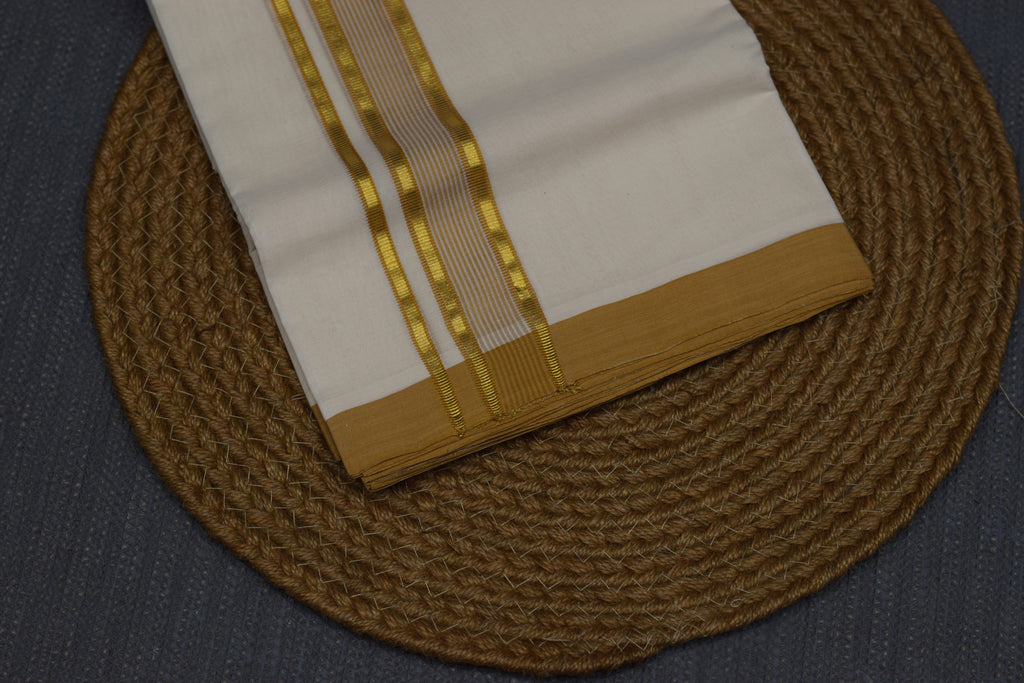 Traditional Kerala Kodi Double Mundu with Golden Zari Border