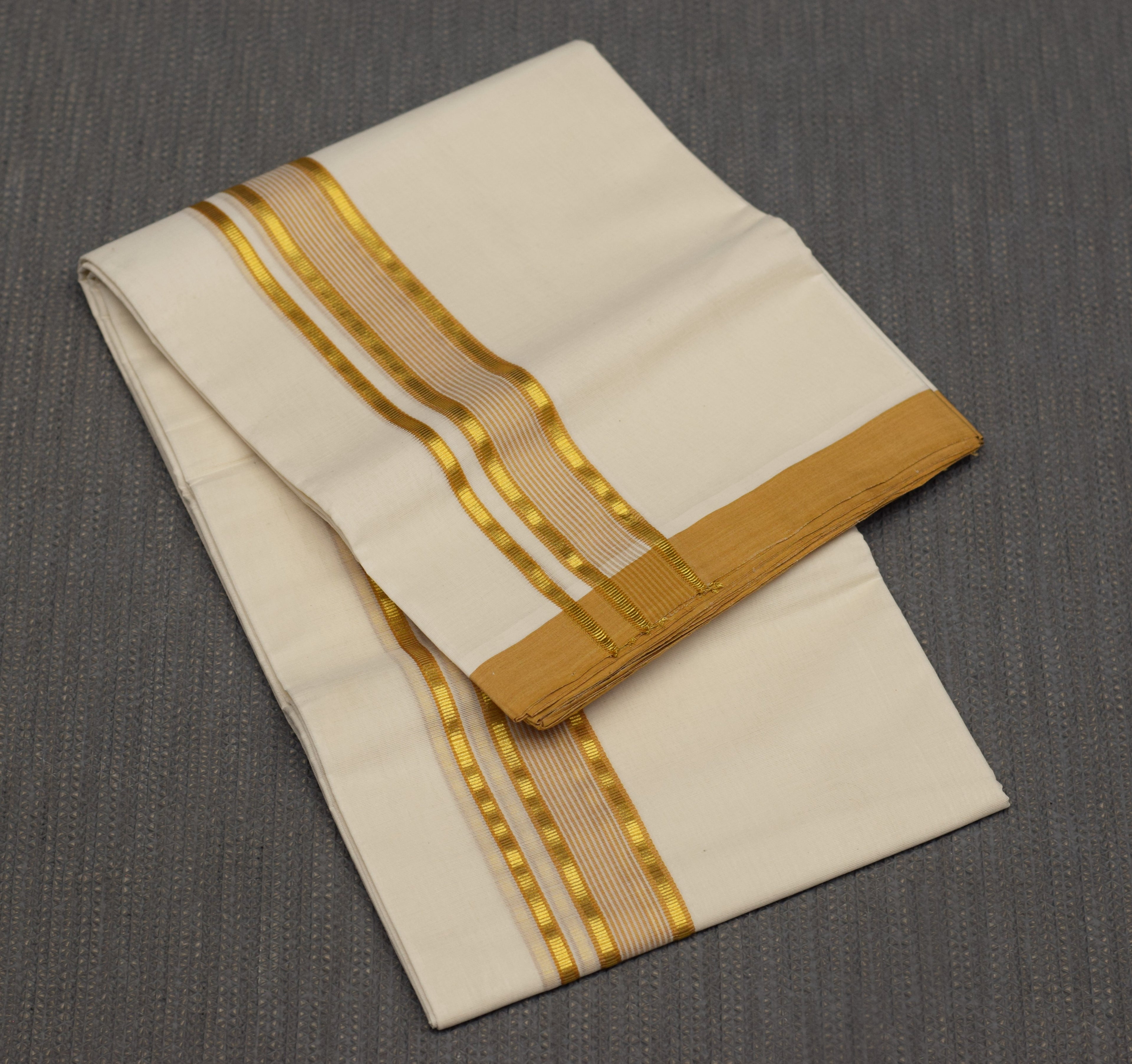 Traditional Kerala Kodi Double Mundu with Golden Zari Border