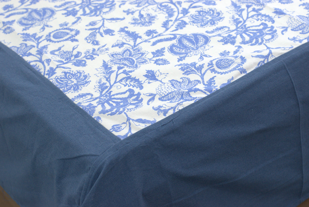Premium Queen Size Cotton Bedsheet with 2 Pillow Covers – Blue Floral Vine Print