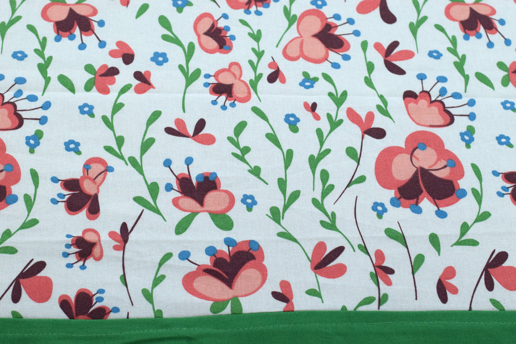 King Size Floral Printed Bedsheet with 2 Pillow Covers | White & Green |
