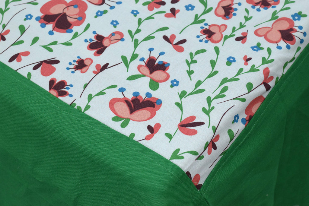 King Size Floral Printed Bedsheet with 2 Pillow Covers | White & Green |