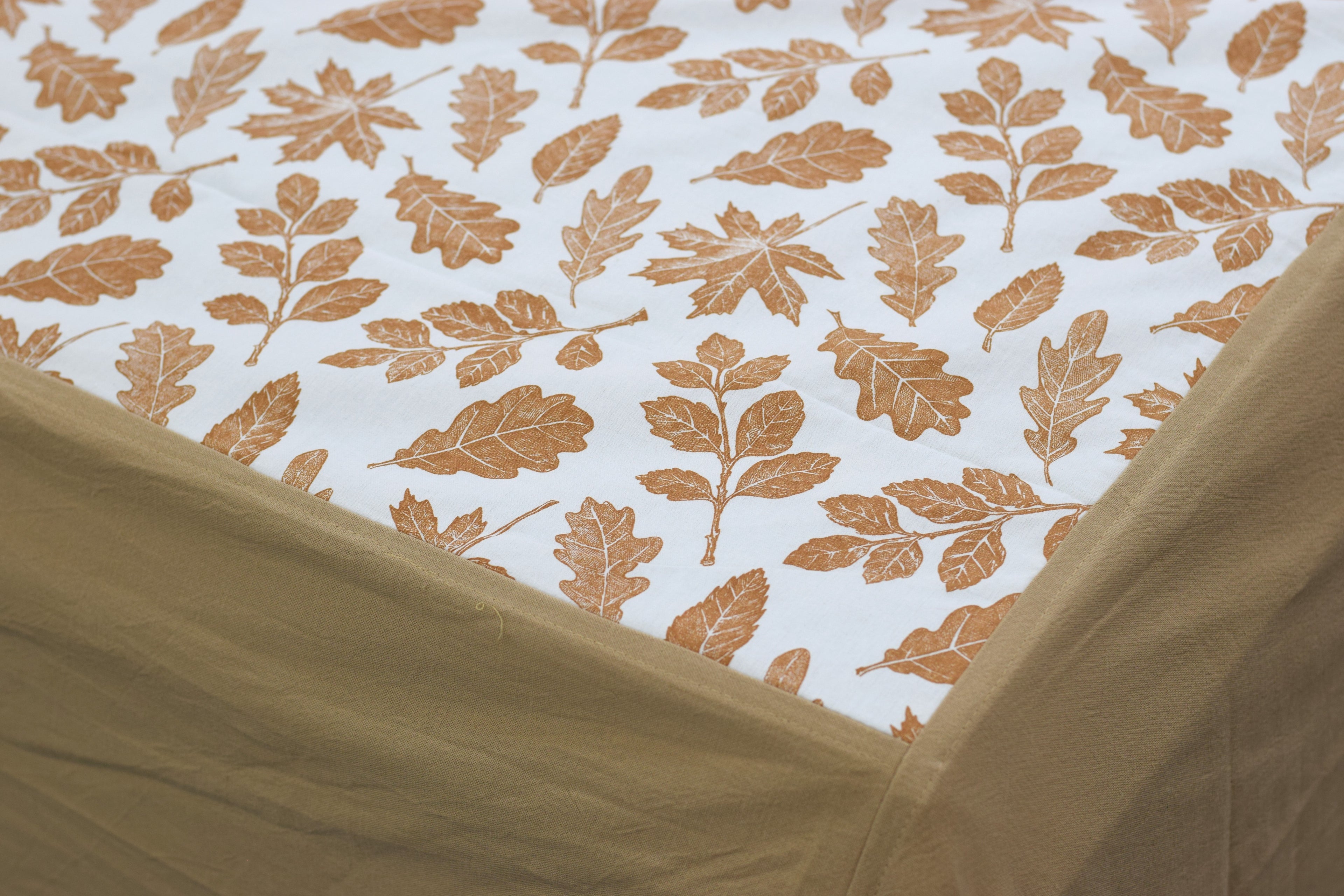 King Size Cotton Bedsheet with 2 Pillow Covers – White & Beige Leaf Print