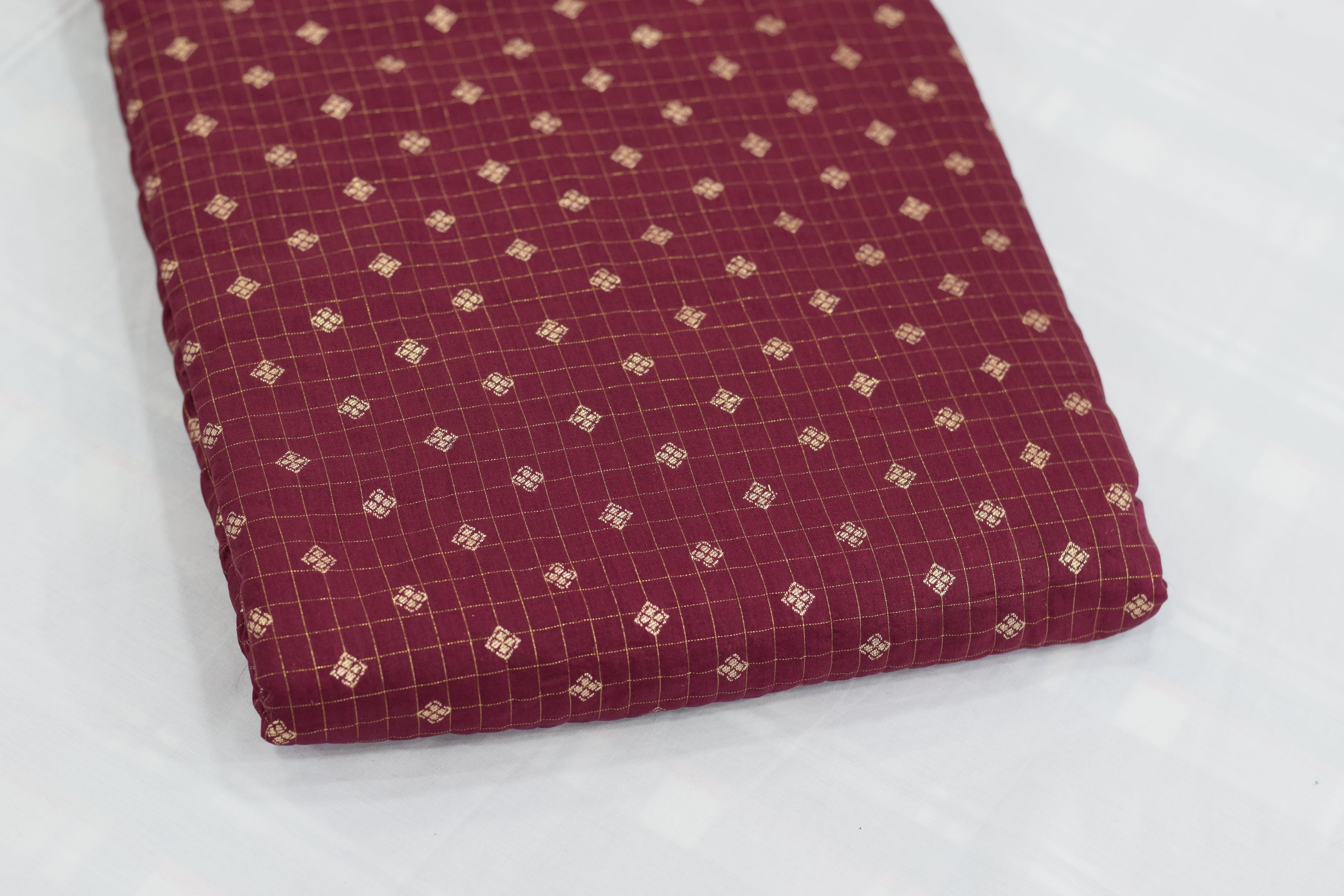 Maroon Brocade Silk Fabric for Blouse & Midi | Gold Woven Butta Design |