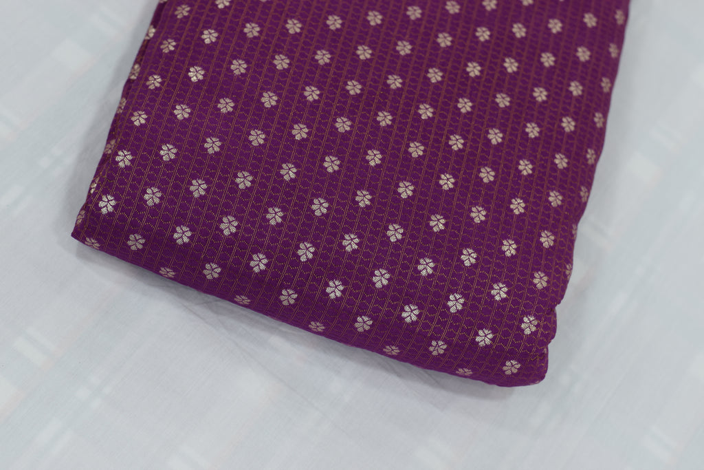 Premium Purple Brocade Silk Fabric with Floral Zari Weave – Blouse & Midi Fabric (1.10m / 1.50m / 2m)