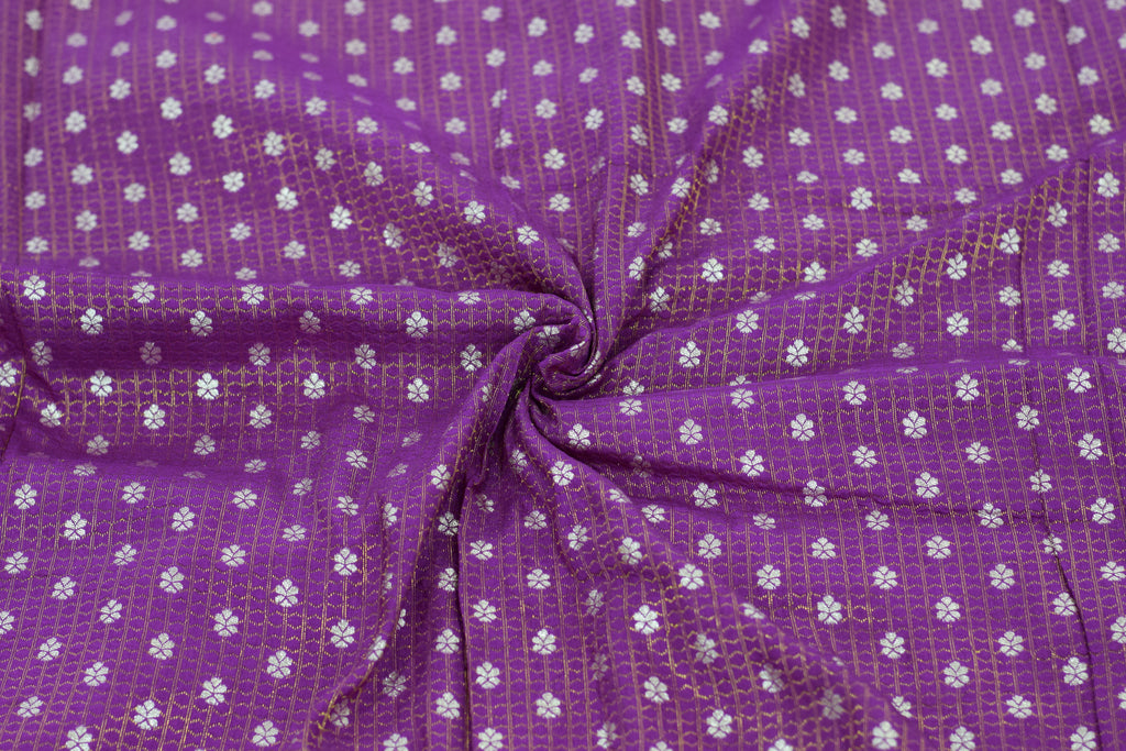 Premium Purple Brocade Silk Fabric with Floral Zari Weave – Blouse & Midi Fabric (1.10m / 1.50m / 2m)