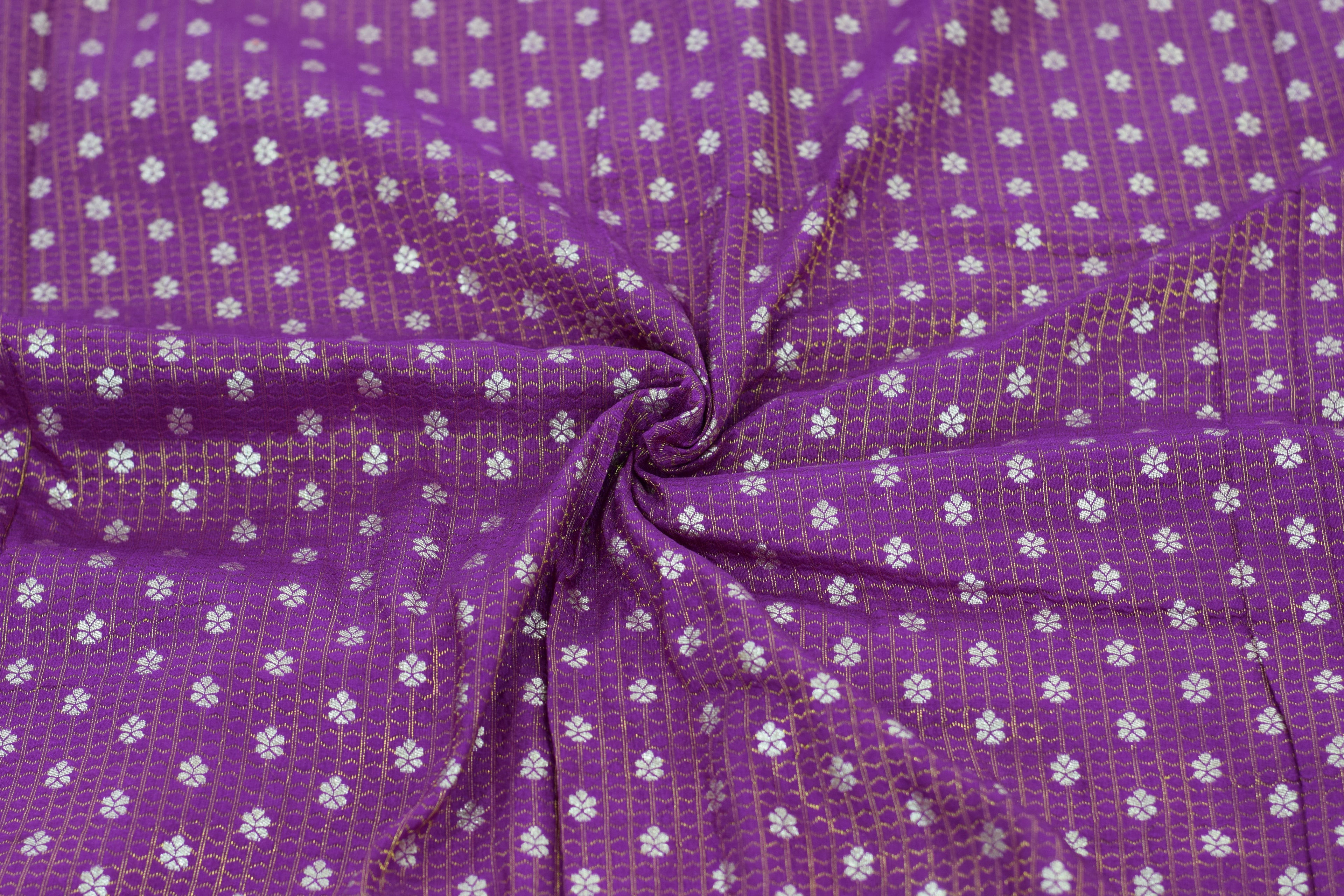 Premium Purple Brocade Silk Fabric with Floral Zari Weave – Blouse & Midi Fabric (1.10m / 1.50m / 2m)