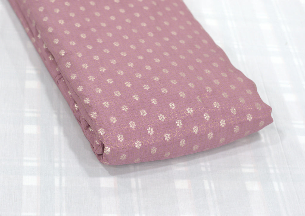 Premium Brocade Silk Fabric for Blouses & Midi Dresses – Soft Pink with Gold Floral Woven Design | 1.10m / 1.50m / 2m