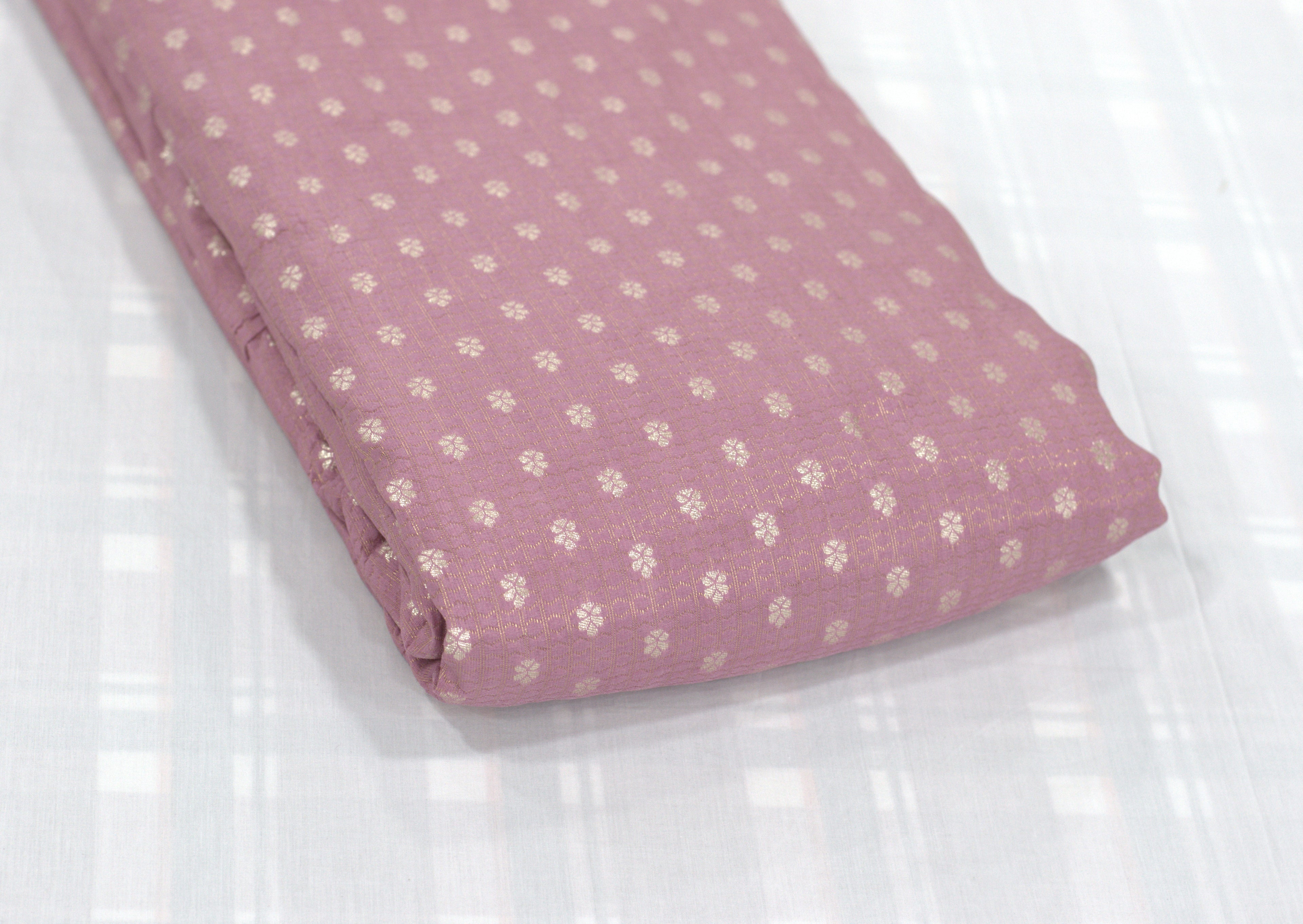 Premium Brocade Silk Fabric for Blouses & Midi Dresses – Soft Pink with Gold Floral Woven Design | 1.10m / 1.50m / 2m
