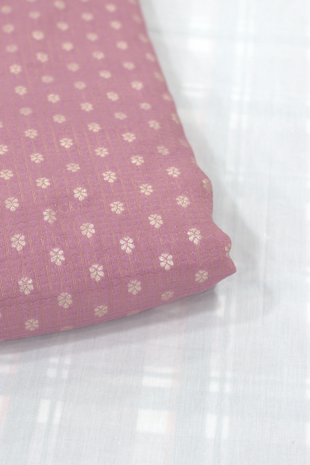 Premium Brocade Silk Fabric for Blouses & Midi Dresses – Soft Pink with Gold Floral Woven Design | 1.10m / 1.50m / 2m