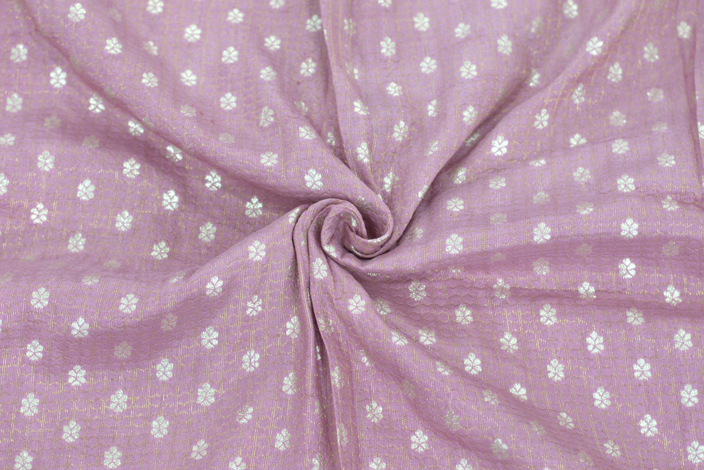 Premium Brocade Silk Fabric for Blouses & Midi Dresses – Soft Pink with Gold Floral Woven Design | 1.10m / 1.50m / 2m