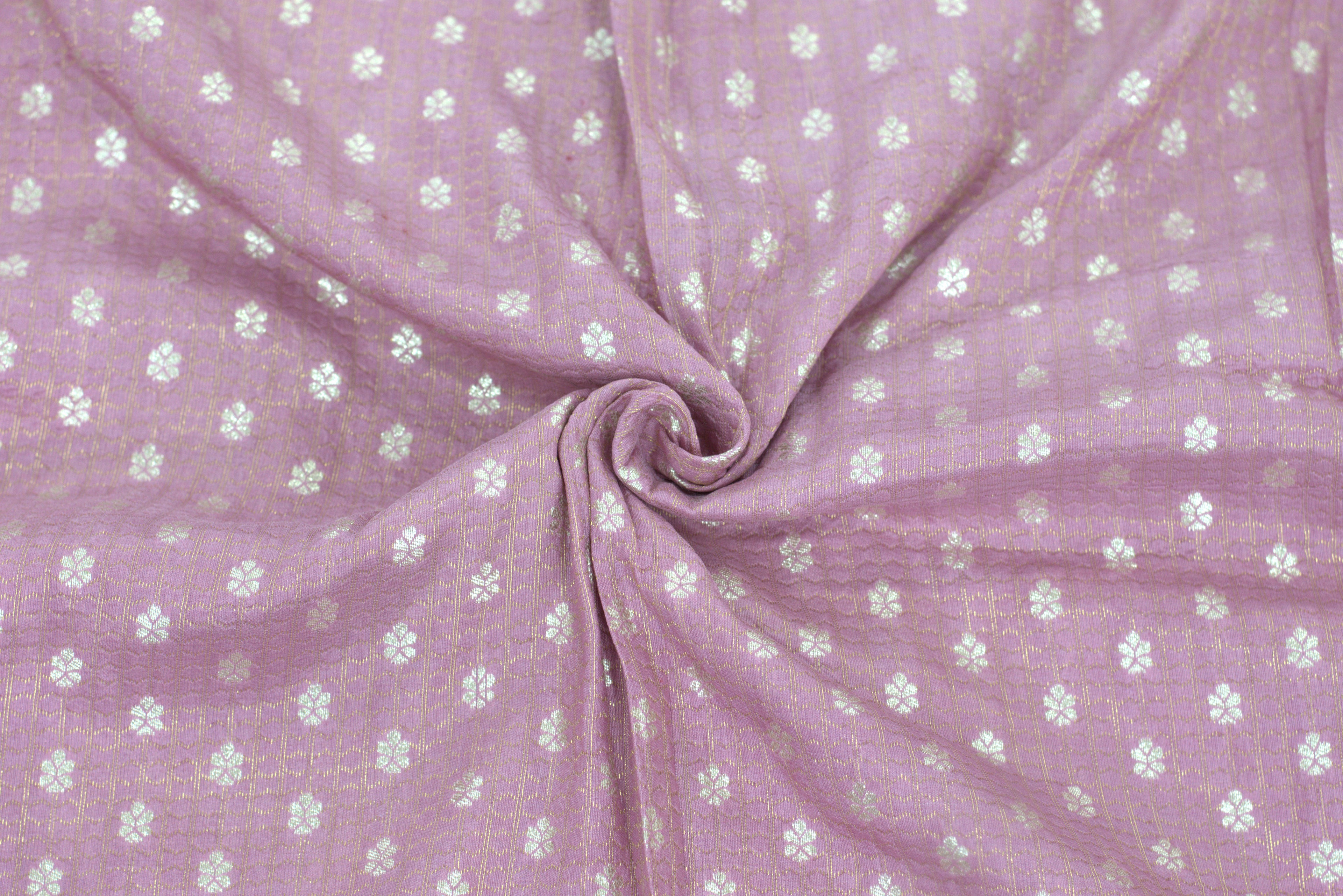 Premium Brocade Silk Fabric for Blouses & Midi Dresses – Soft Pink with Gold Floral Woven Design | 1.10m / 1.50m / 2m