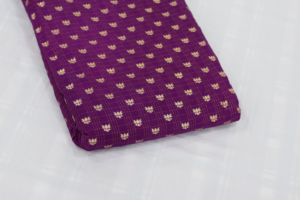 Premium Purple Brocade Silk Fabric with Gold Butta Design – Running Material for Blouse & Midi | 1.10m / 1.50m / 2m