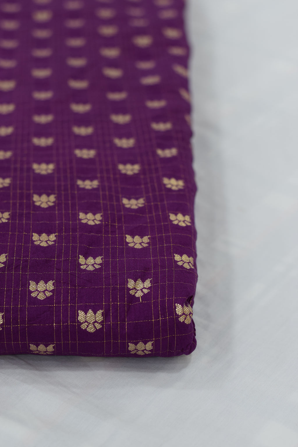 Premium Purple Brocade Silk Fabric with Gold Butta Design – Running Material for Blouse & Midi | 1.10m / 1.50m / 2m