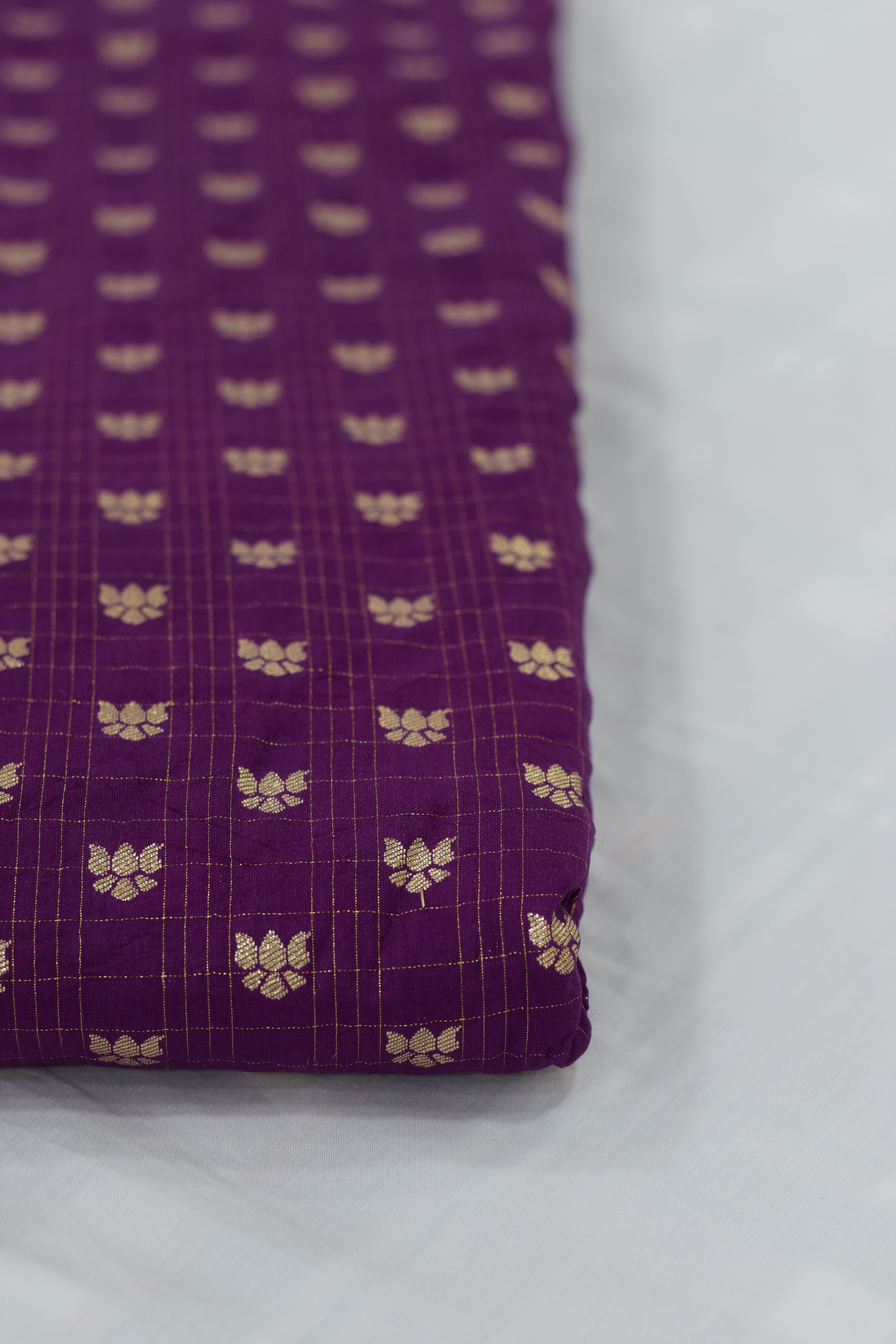 Premium Purple Brocade Silk Fabric with Gold Butta Design – Running Material for Blouse & Midi | 1.10m / 1.50m / 2m