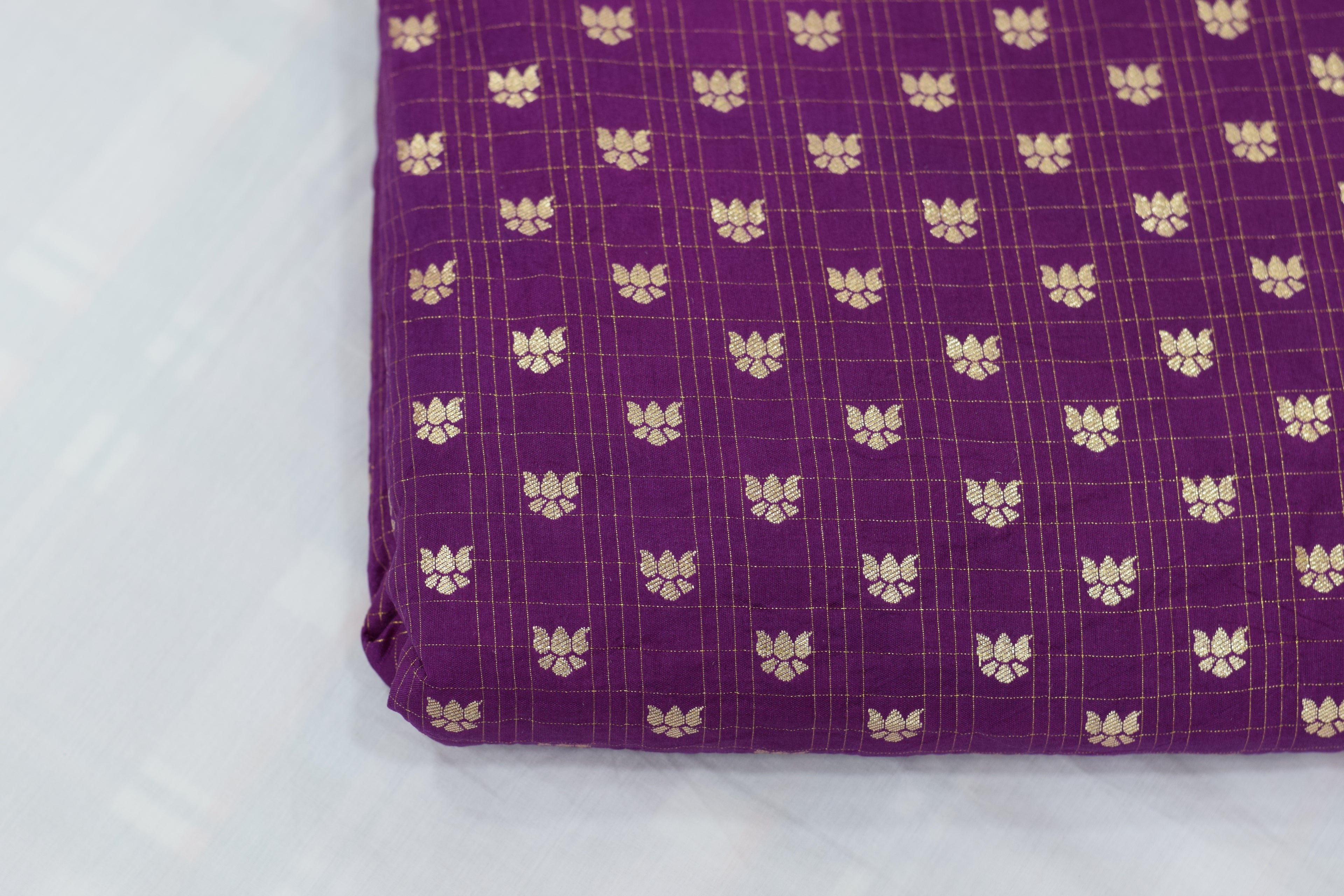 Premium Purple Brocade Silk Fabric with Gold Butta Design – Running Material for Blouse & Midi | 1.10m / 1.50m / 2m