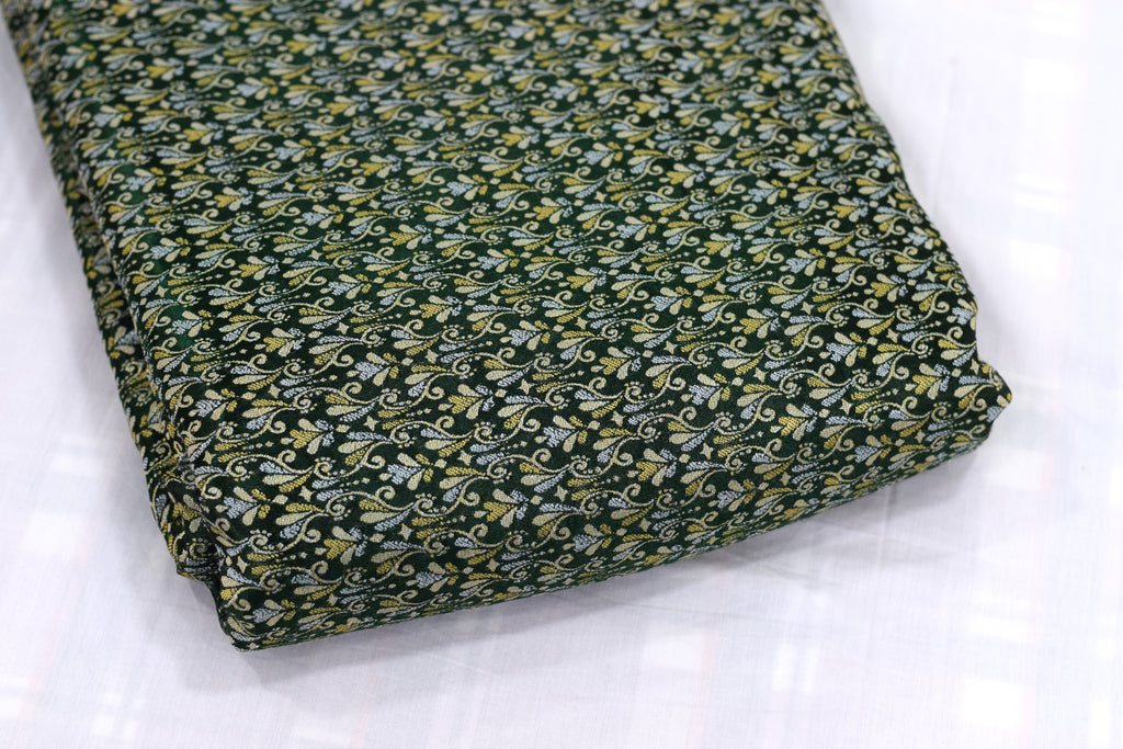 Premium Green Floral Brocade Silk Fabric for Blouse & Midi | Running Material | 1.10m / 1.50m / 2m