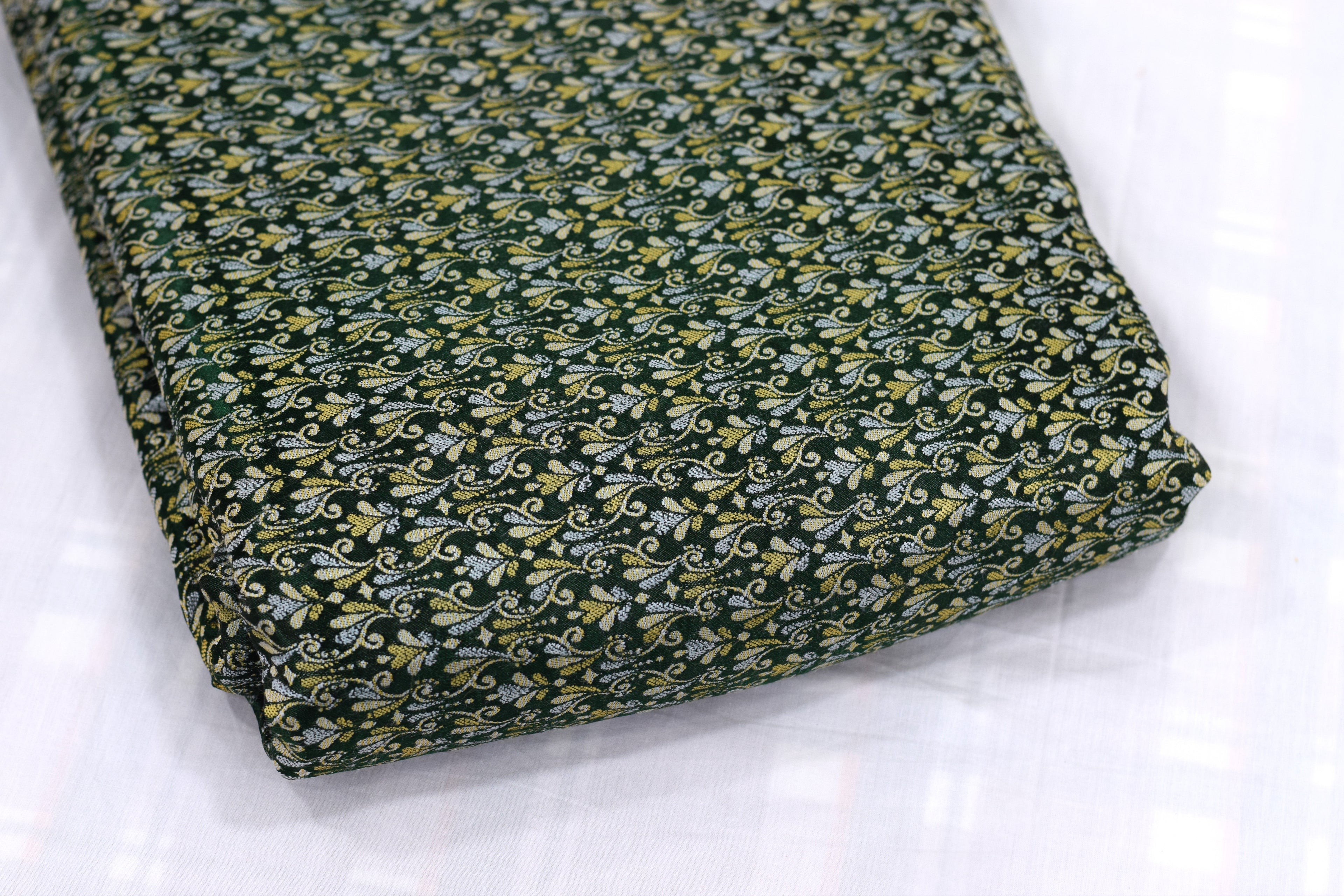 Premium Green Floral Brocade Silk Fabric for Blouse & Midi | Running Material | 1.10m / 1.50m / 2m