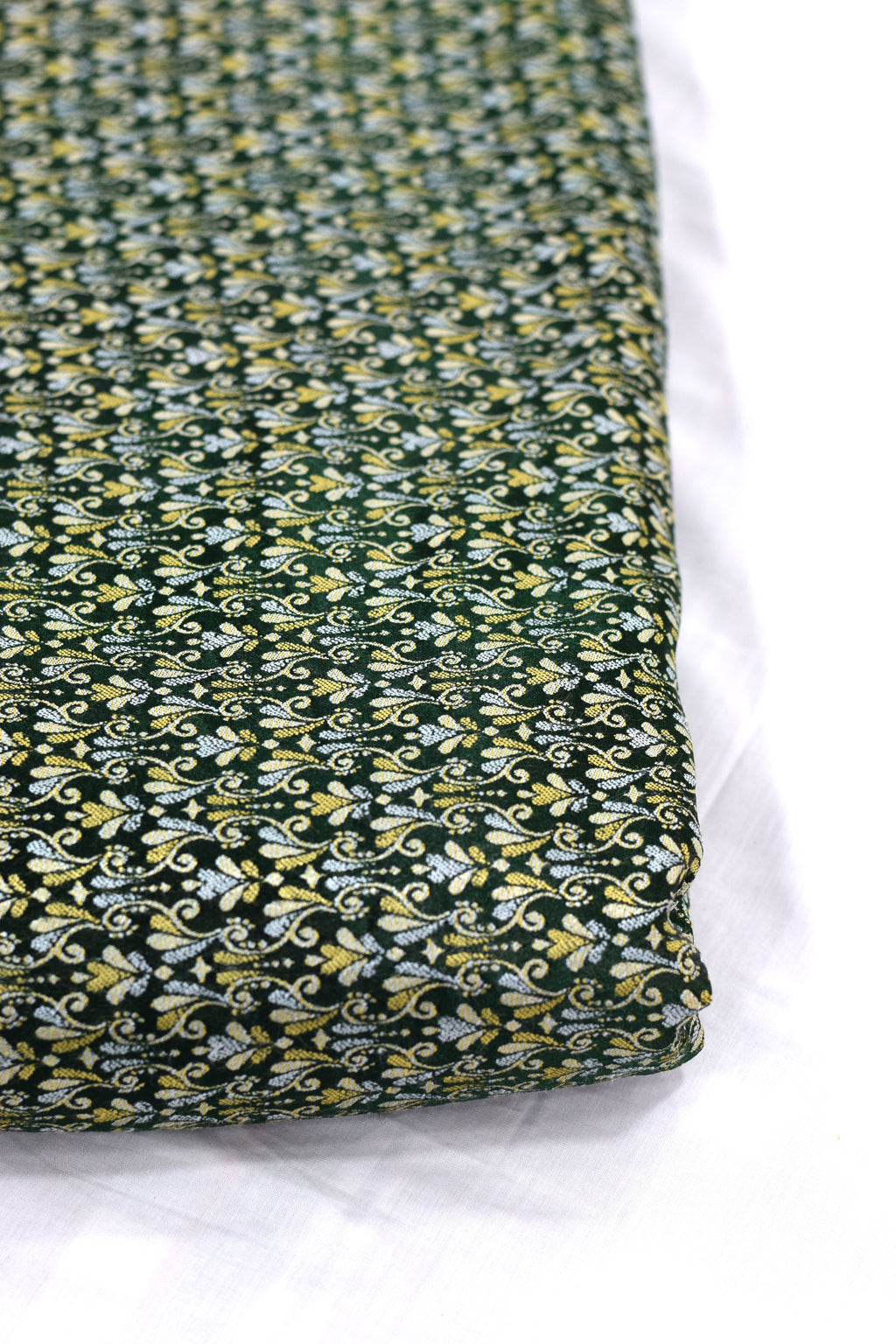Premium Green Floral Brocade Silk Fabric for Blouse & Midi | Running Material | 1.10m / 1.50m / 2m