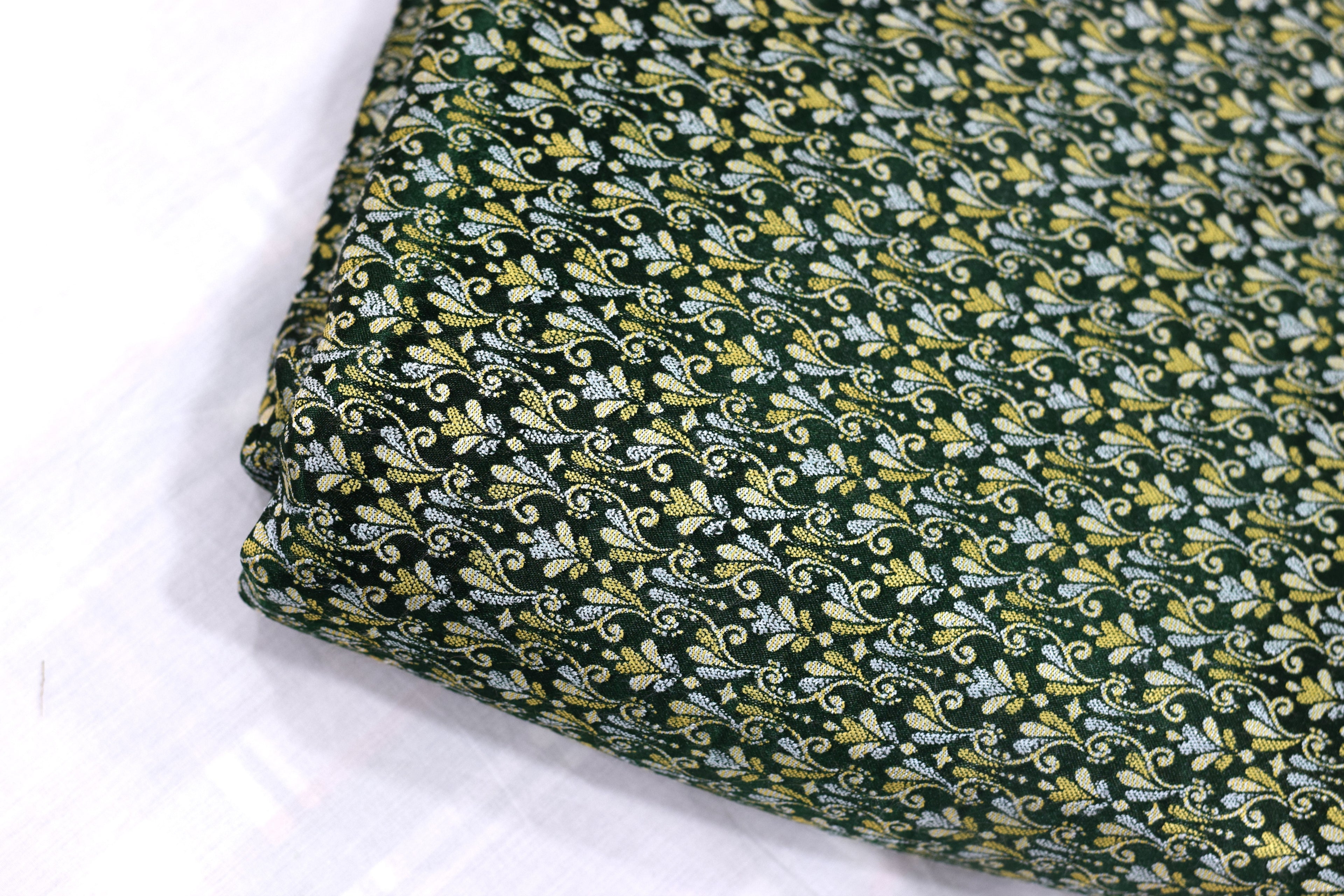 Premium Green Floral Brocade Silk Fabric for Blouse & Midi | Running Material | 1.10m / 1.50m / 2m