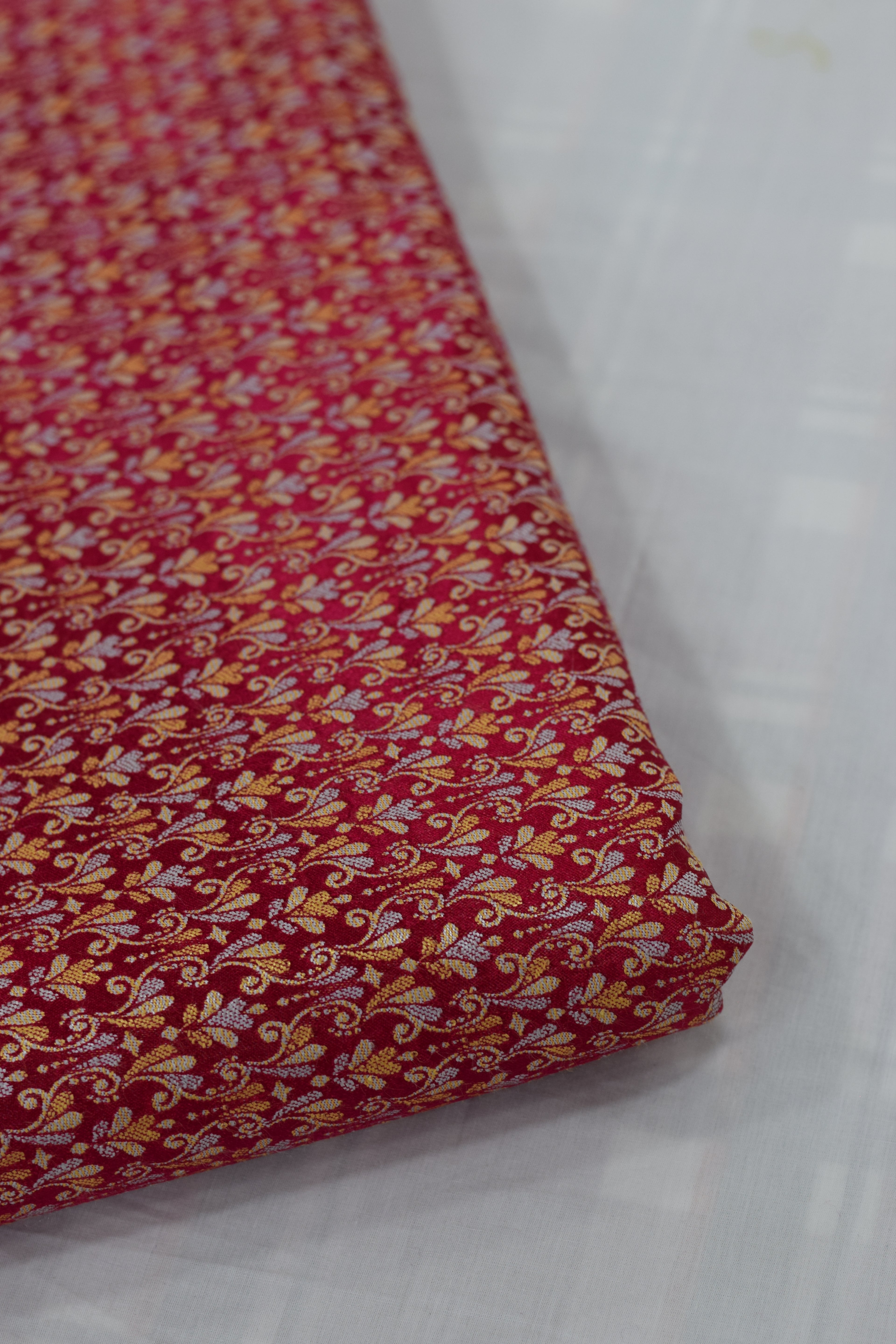 Premium Red Floral Brocade Silk Fabric – Running Material for Blouses & Midi Tops | 1.10m / 1.50m / 2m