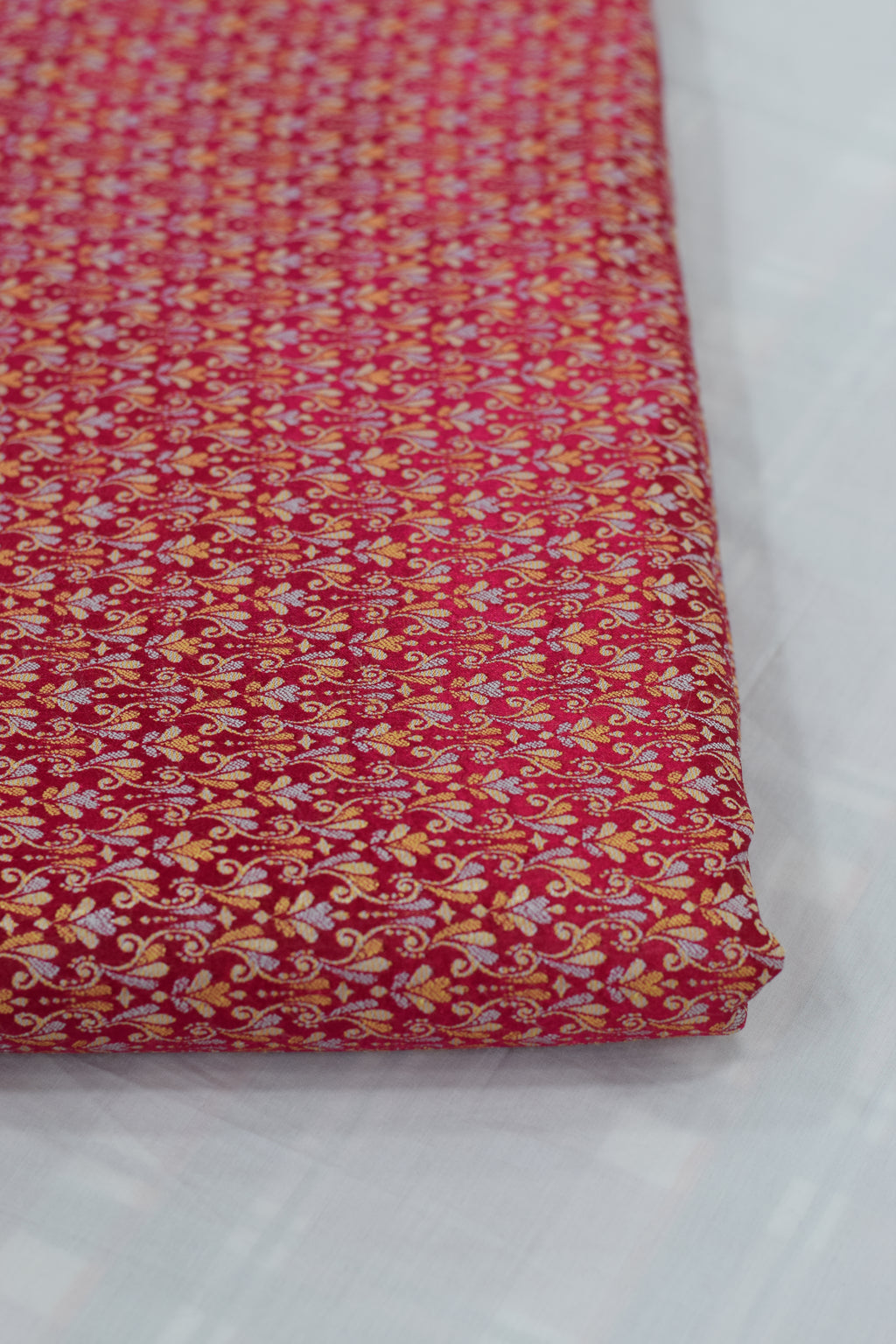 Premium Red Floral Brocade Silk Fabric – Running Material for Blouses & Midi Tops | 1.10m / 1.50m / 2m