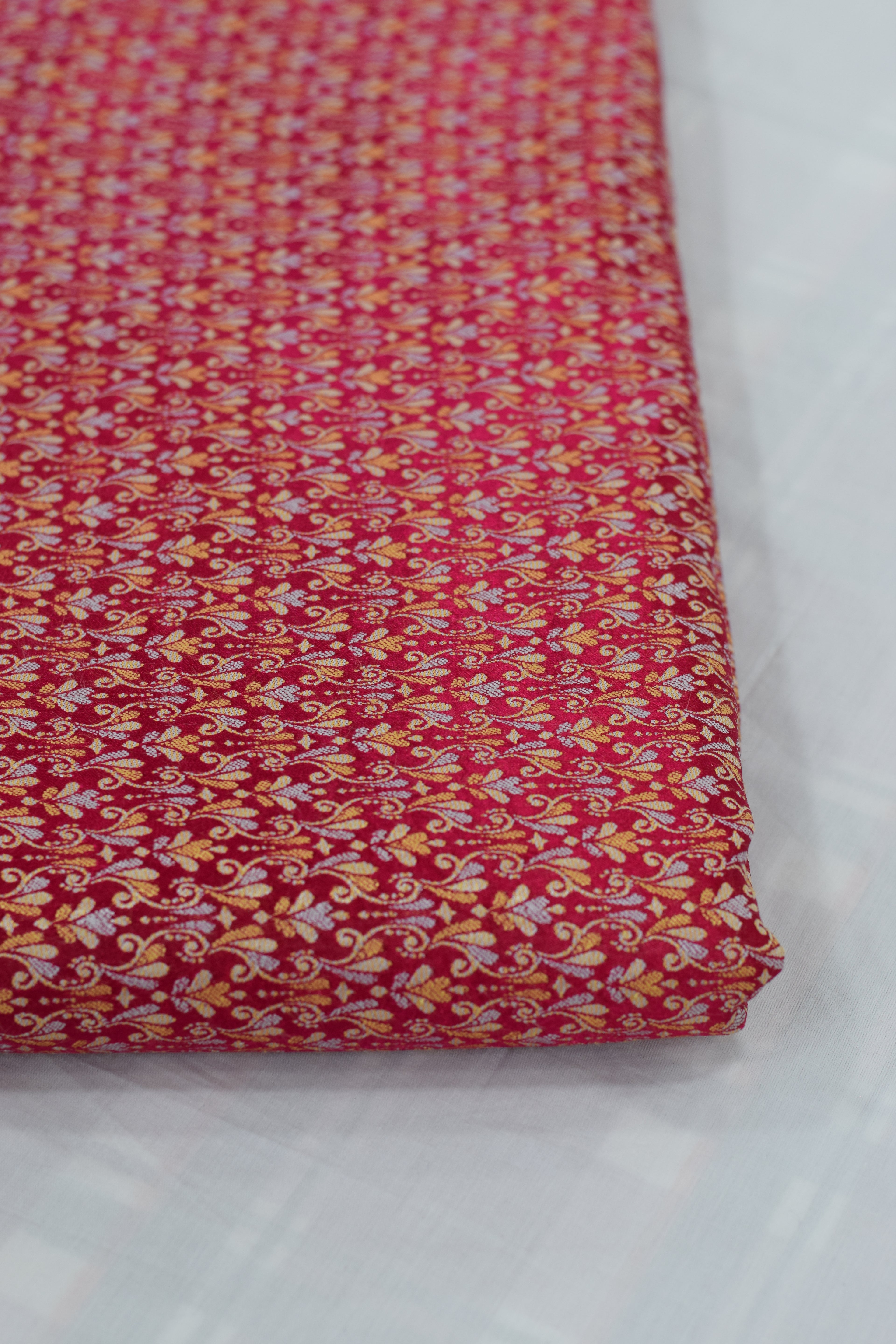Premium Red Floral Brocade Silk Fabric – Running Material for Blouses & Midi Tops | 1.10m / 1.50m / 2m