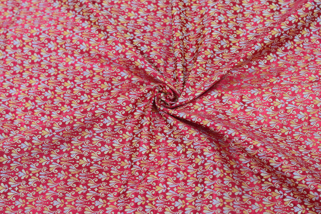 Premium Red Floral Brocade Silk Fabric – Running Material for Blouses & Midi Tops | 1.10m / 1.50m / 2m