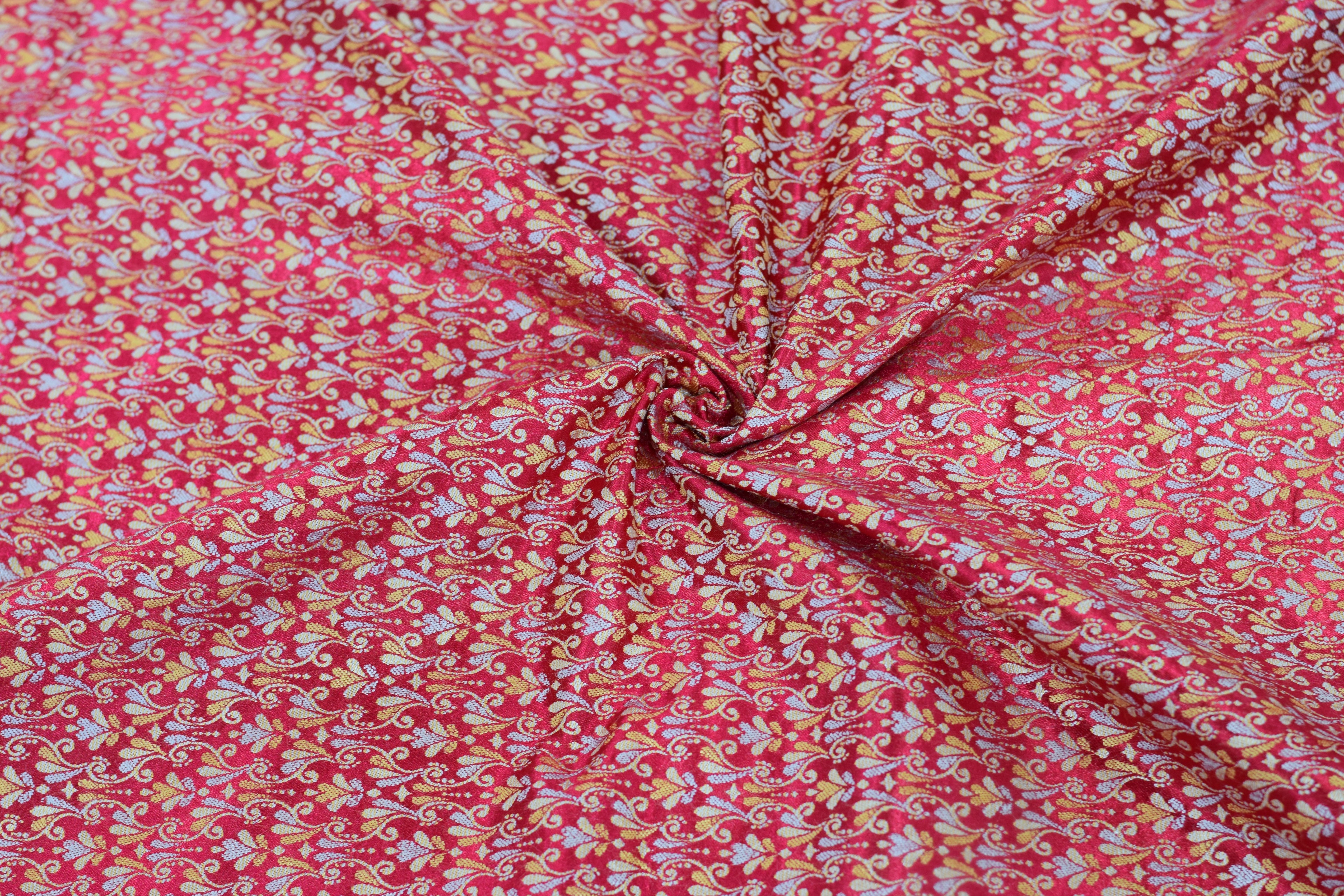 Premium Red Floral Brocade Silk Fabric – Running Material for Blouses & Midi Tops | 1.10m / 1.50m / 2m