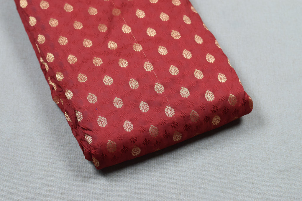 Maroon Brocade Silk Fabric with Gold Butta Design – Running Material for Blouse & Midi | 1.10m / 1.50m / 2m