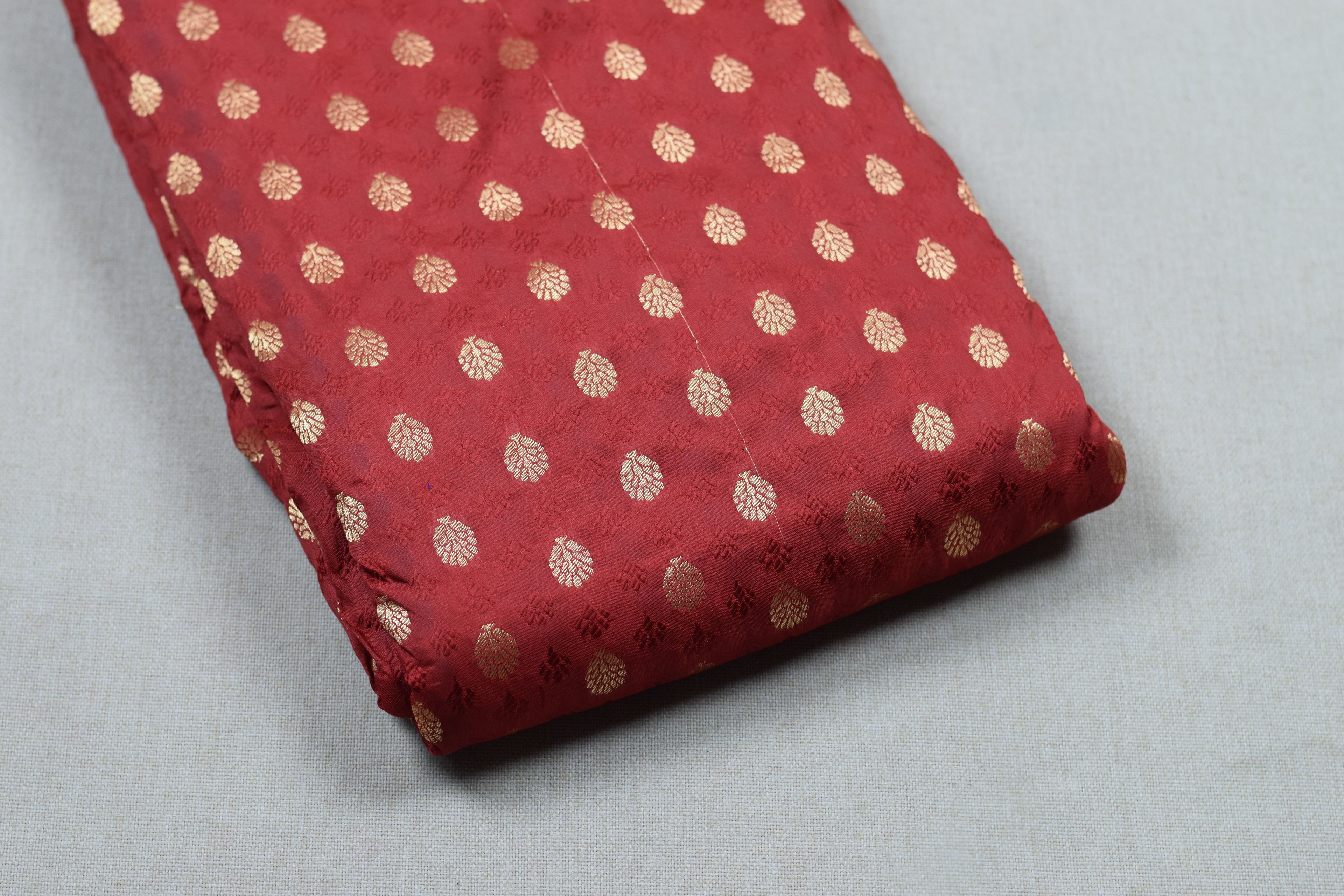 Maroon Brocade Silk Fabric with Gold Butta Design – Running Material for Blouse & Midi | 1.10m / 1.50m / 2m