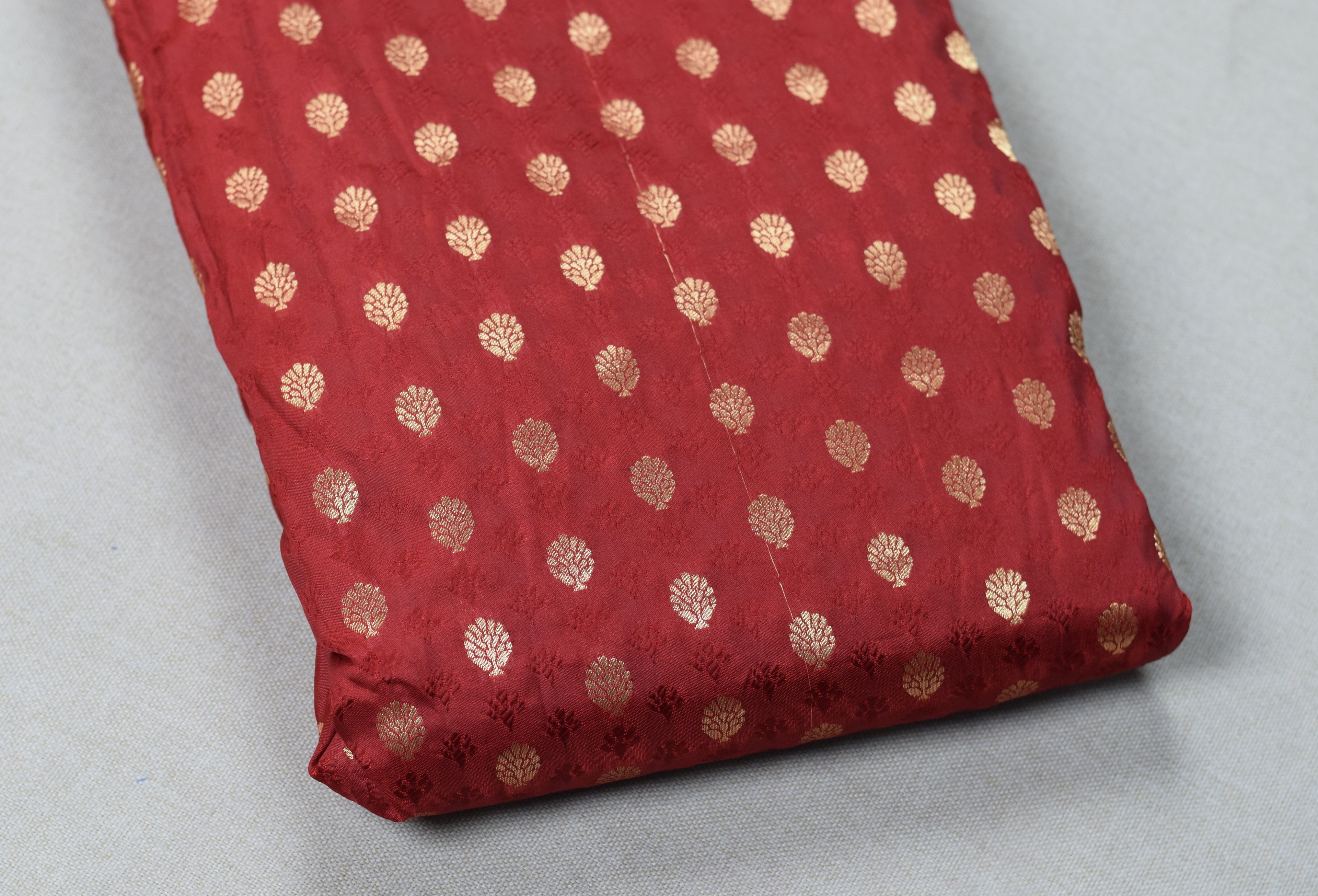 Maroon Brocade Silk Fabric with Gold Butta Design – Running Material for Blouse & Midi | 1.10m / 1.50m / 2m