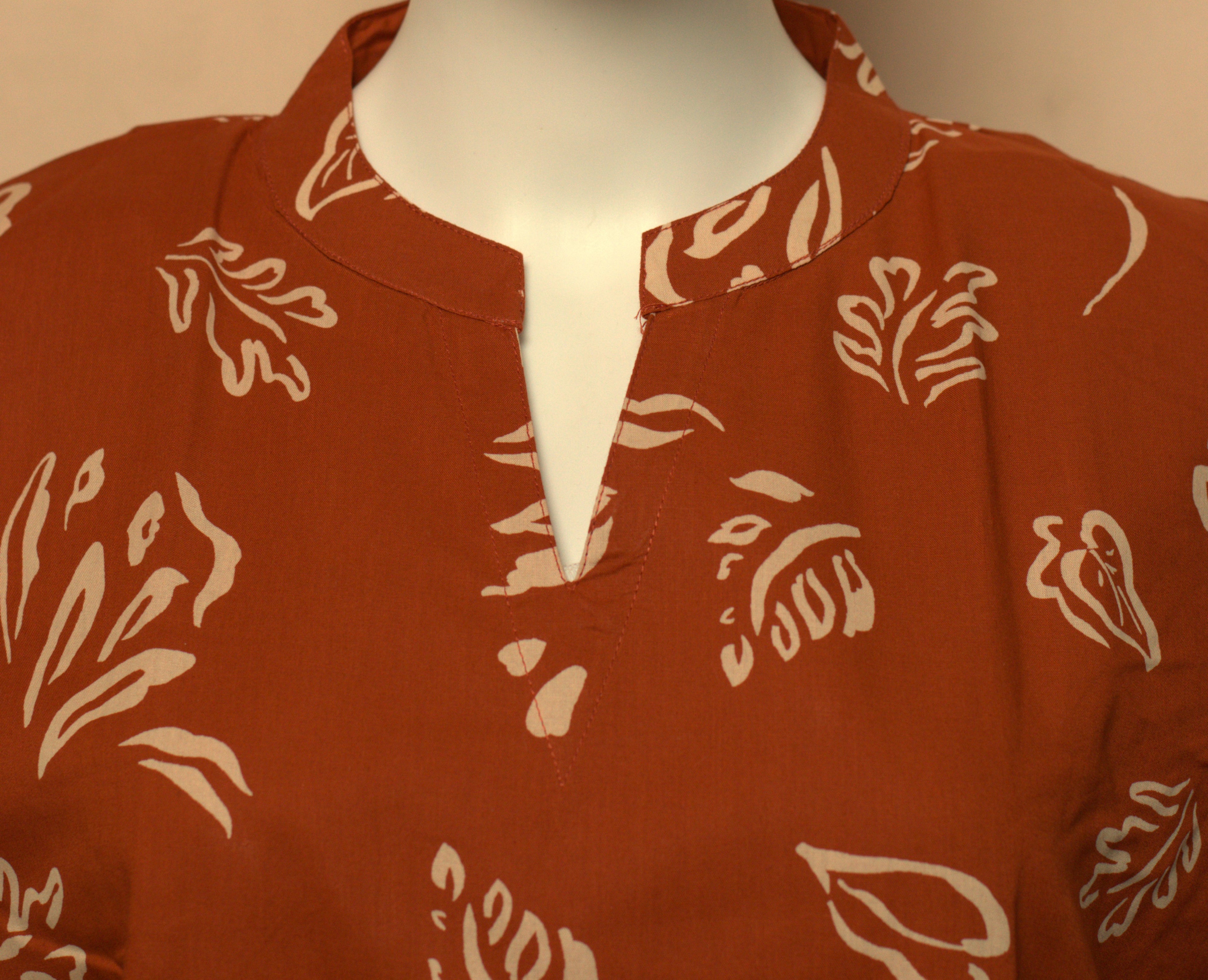 Women's Rust Brown Printed Cotton Blend Churidar Top | 3/4 Sleeves | Straight Fit | Top Only