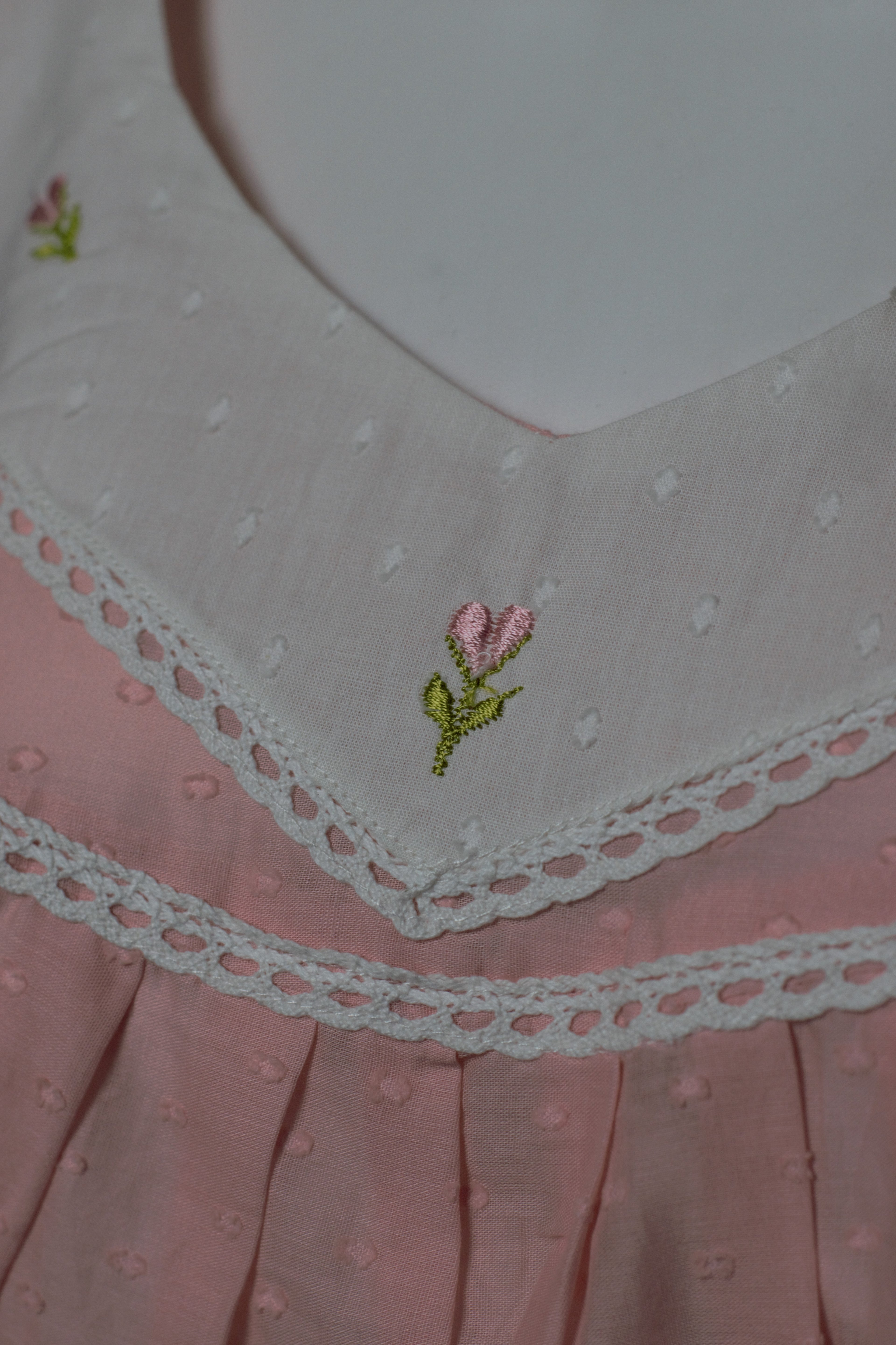 Women's Soft Cotton Knee Length Nighty – Pink Embroidered Sleeveless Night Dress