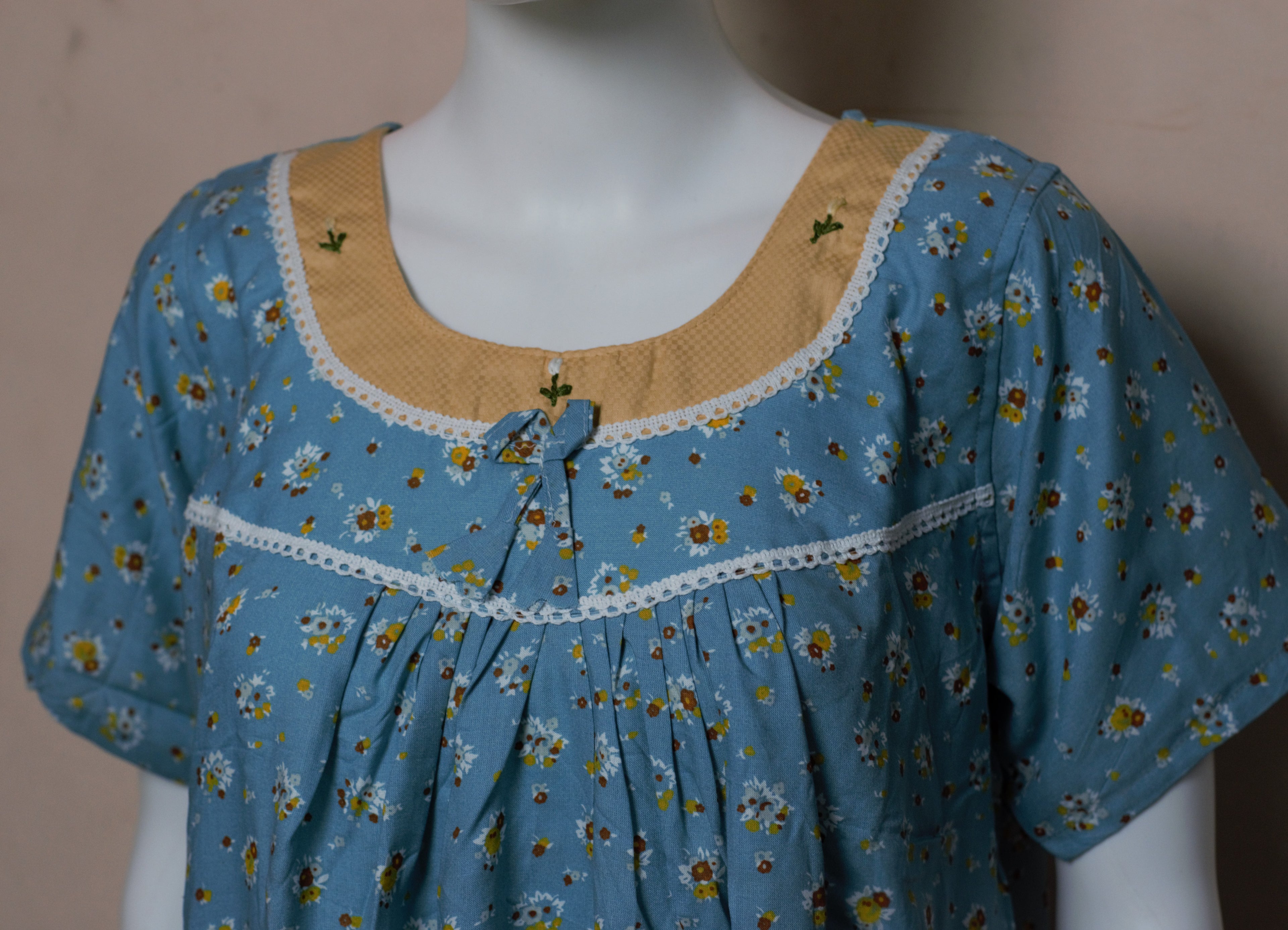 Women's Floral Printed Full Length Nighty – Sky Blue | Comfortable Daily Wear