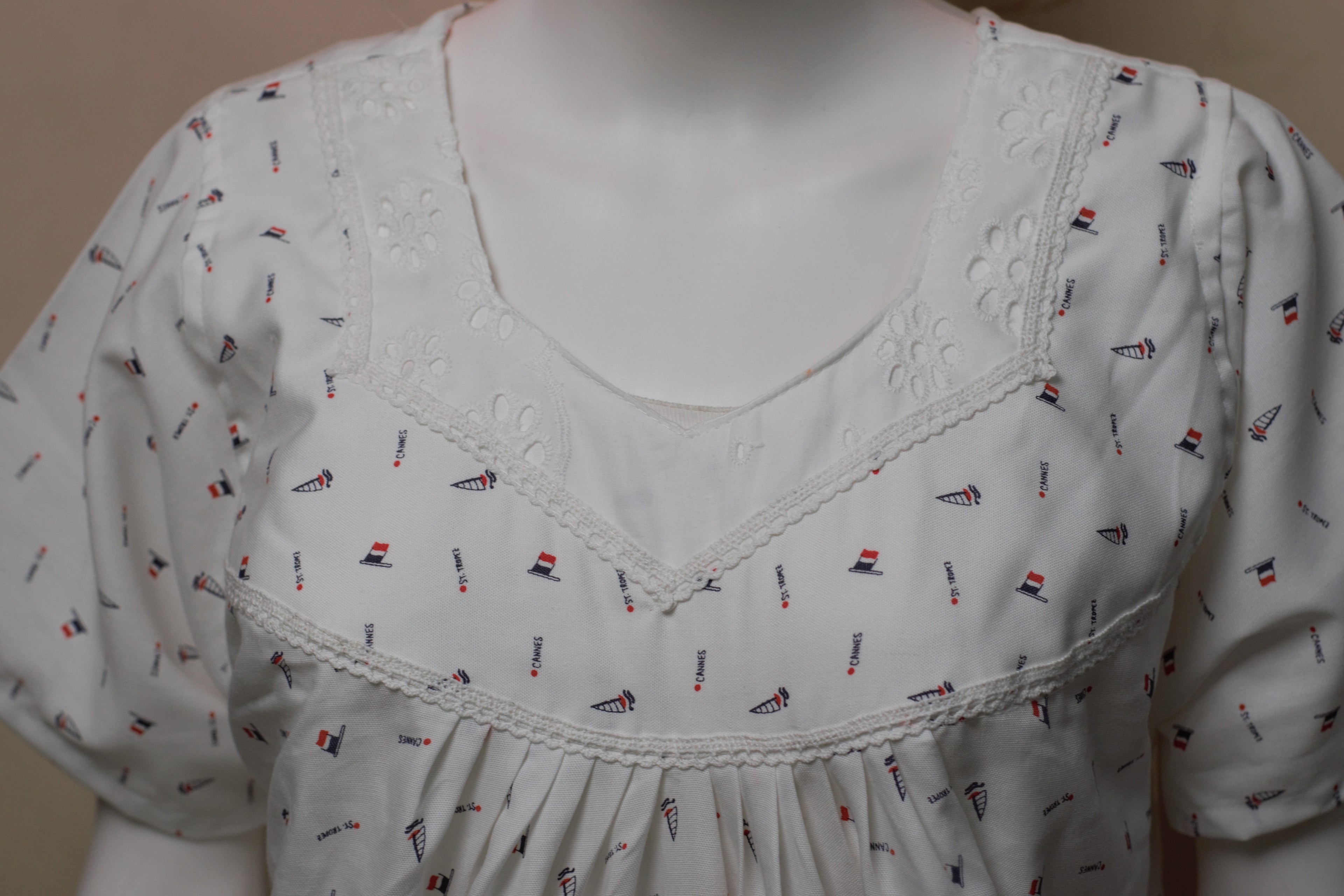 Women's Cotton Printed Full Length Nighty with Elegant Lace Yoke – Comfortable Daily Wear