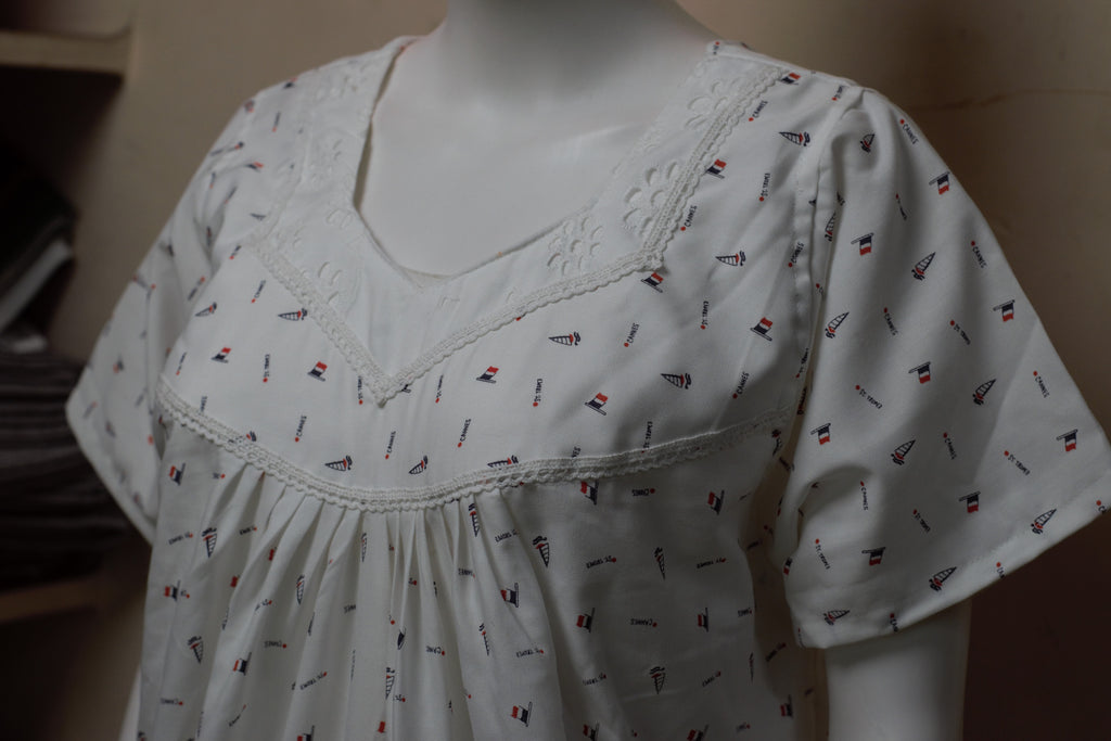 Women's Cotton Printed Full Length Nighty with Elegant Lace Yoke – Comfortable Daily Wear