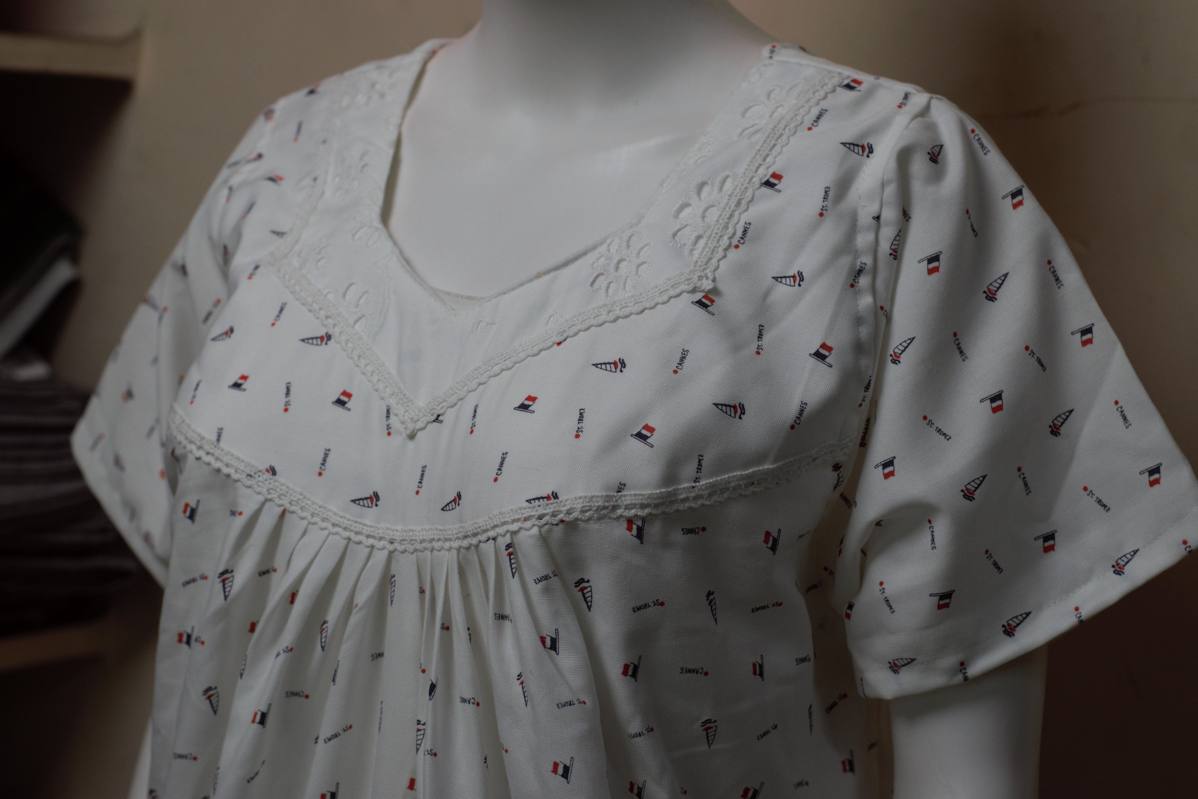Women's Cotton Printed Full Length Nighty with Elegant Lace Yoke – Comfortable Daily Wear