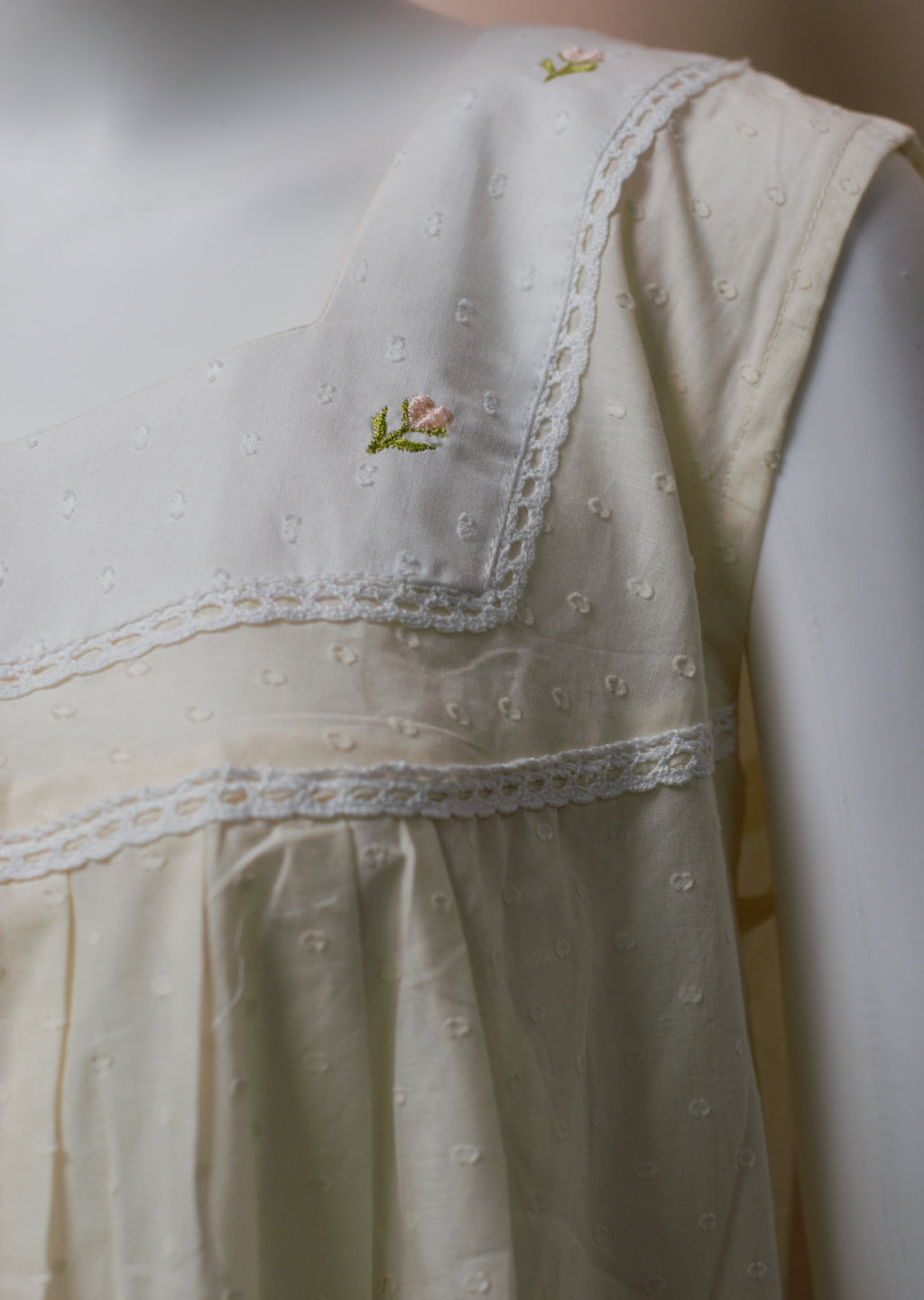 Women's Premium Cotton Knee Length Nighty | Embroidered Floral Sleeveless Night Dress | 53" Length | Cream White