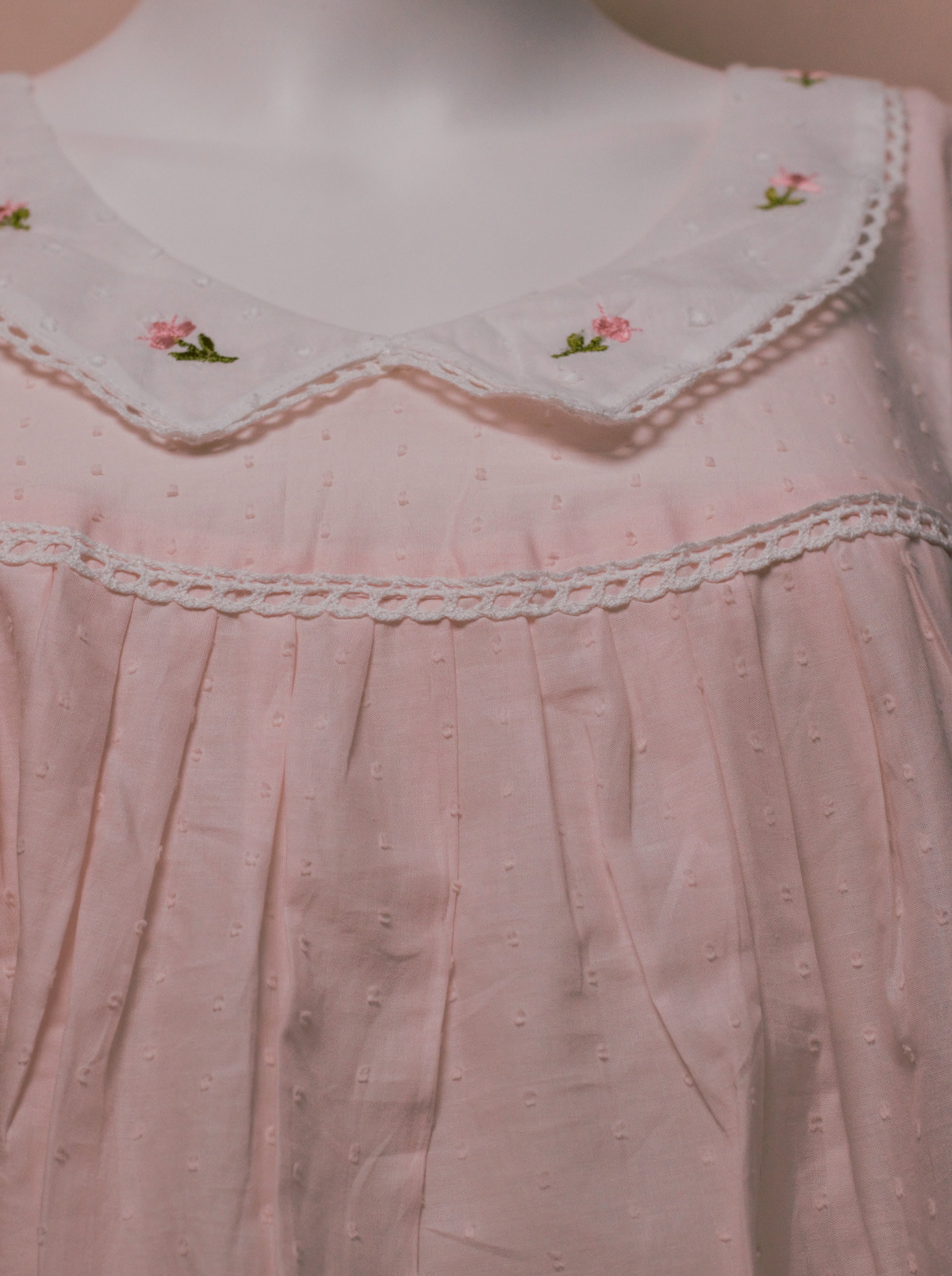 Women's Cotton Knee Length Nighty with Embroidered Peter Pan Collar – 50" Length – Light Pink