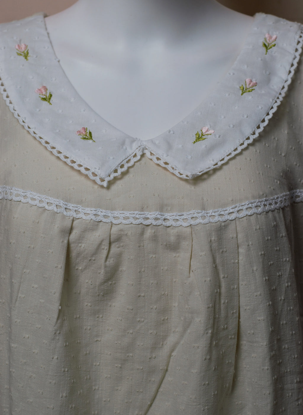Women's Cotton Knee Length Nighty with Embroidered Peter Pan Collar | 46" Length | Sleeveless Home Wear