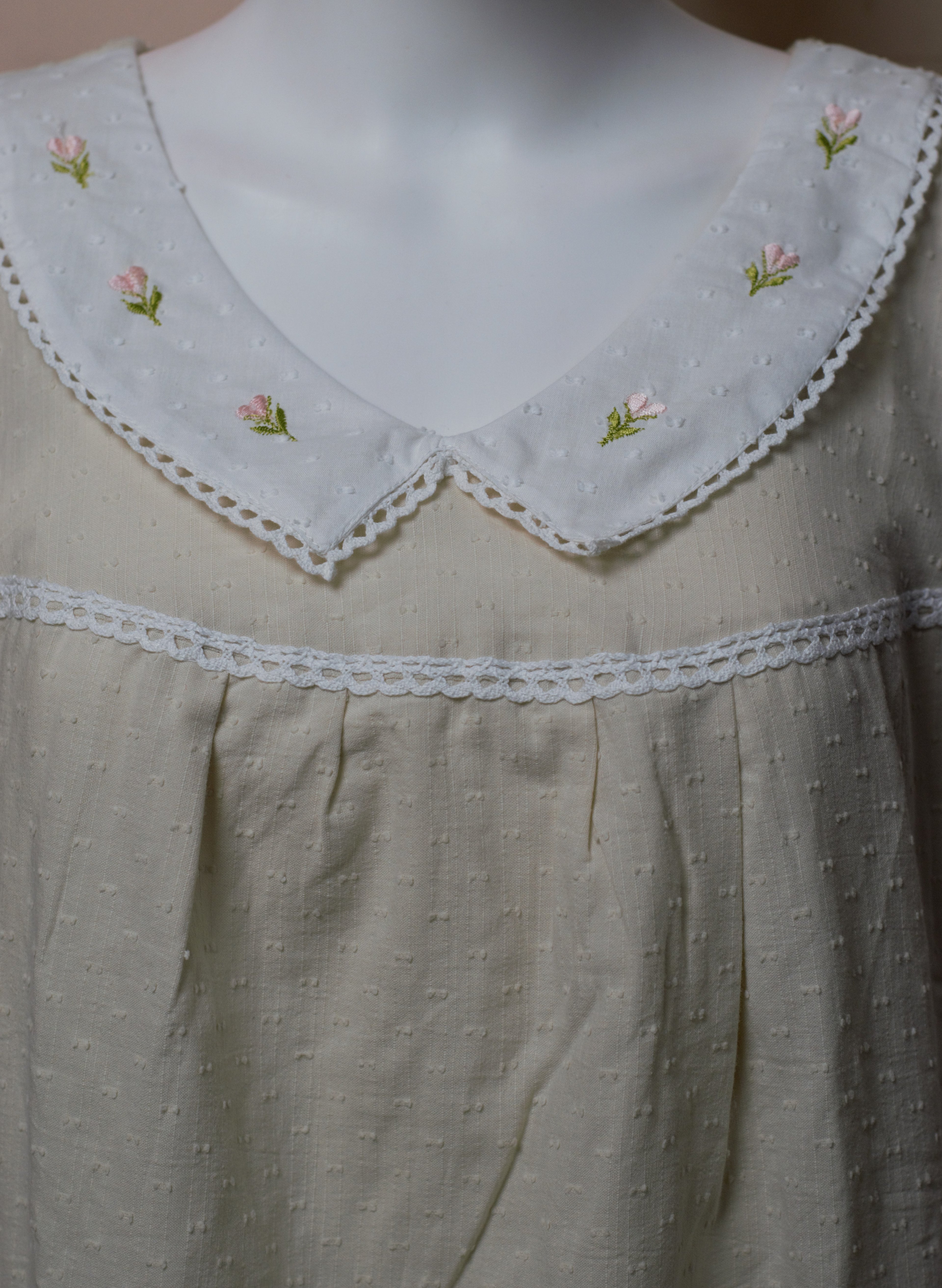 Women's Cotton Knee Length Nighty with Embroidered Peter Pan Collar | 46" Length | Sleeveless Home Wear