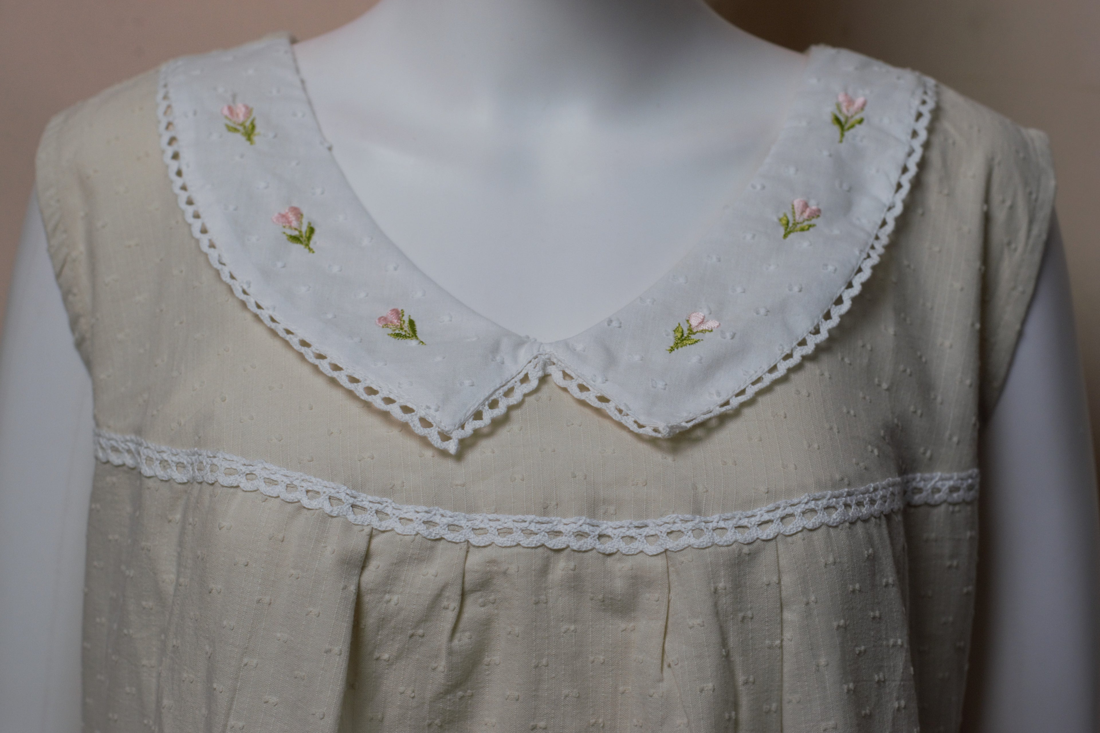 Women's Cotton Knee Length Nighty with Embroidered Peter Pan Collar | 46" Length | Sleeveless Home Wear